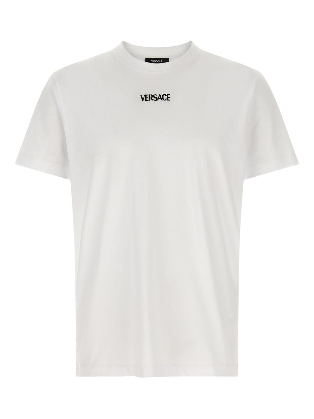 VERSACE <BR/>T-shirt bianca con scollo rotondo e logo 