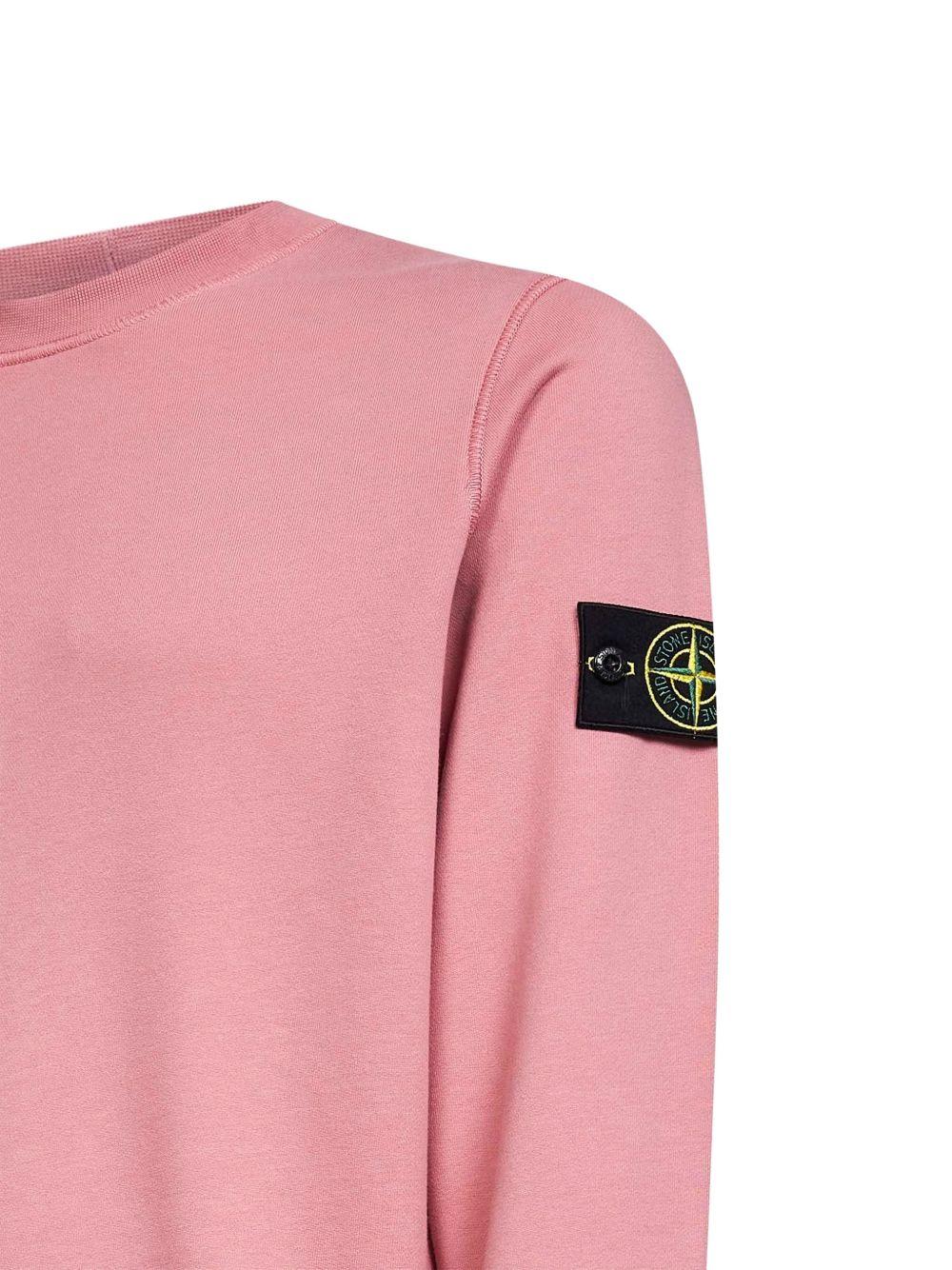 STONE ISLAND Felpa in cotone rosa girocollo con patch logo 