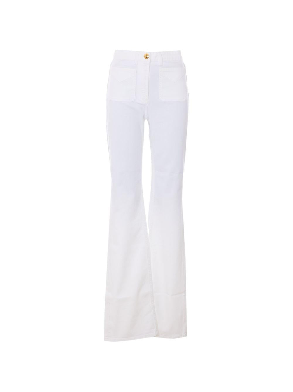 ELISABETTA FRANCHI Pantaloni a zampa in cotone bianco con tasche 