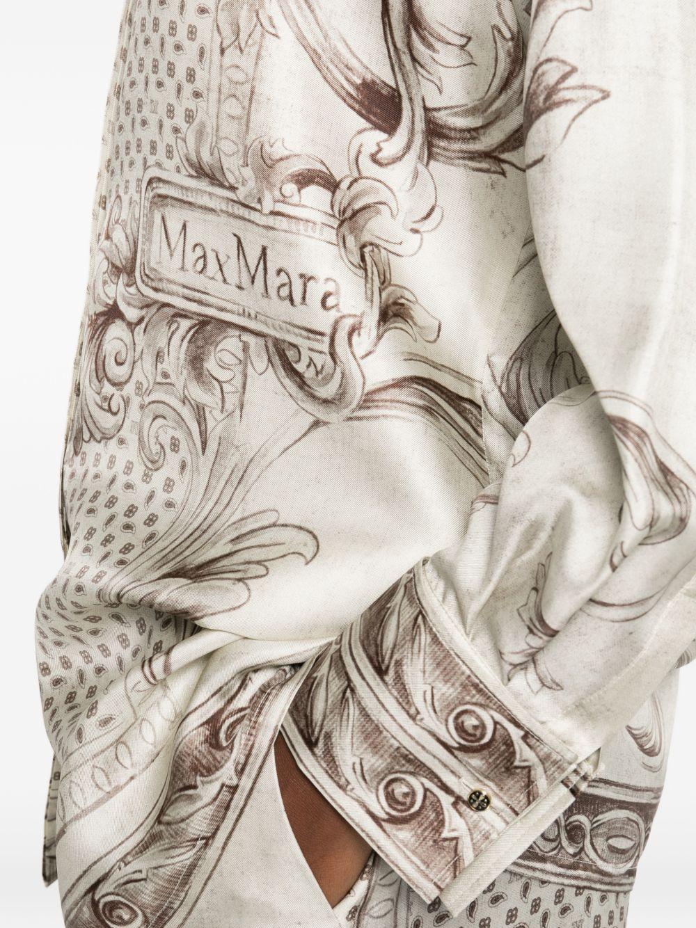 MAX MARA Camicia di seta avorio con grafica barocca marrone 