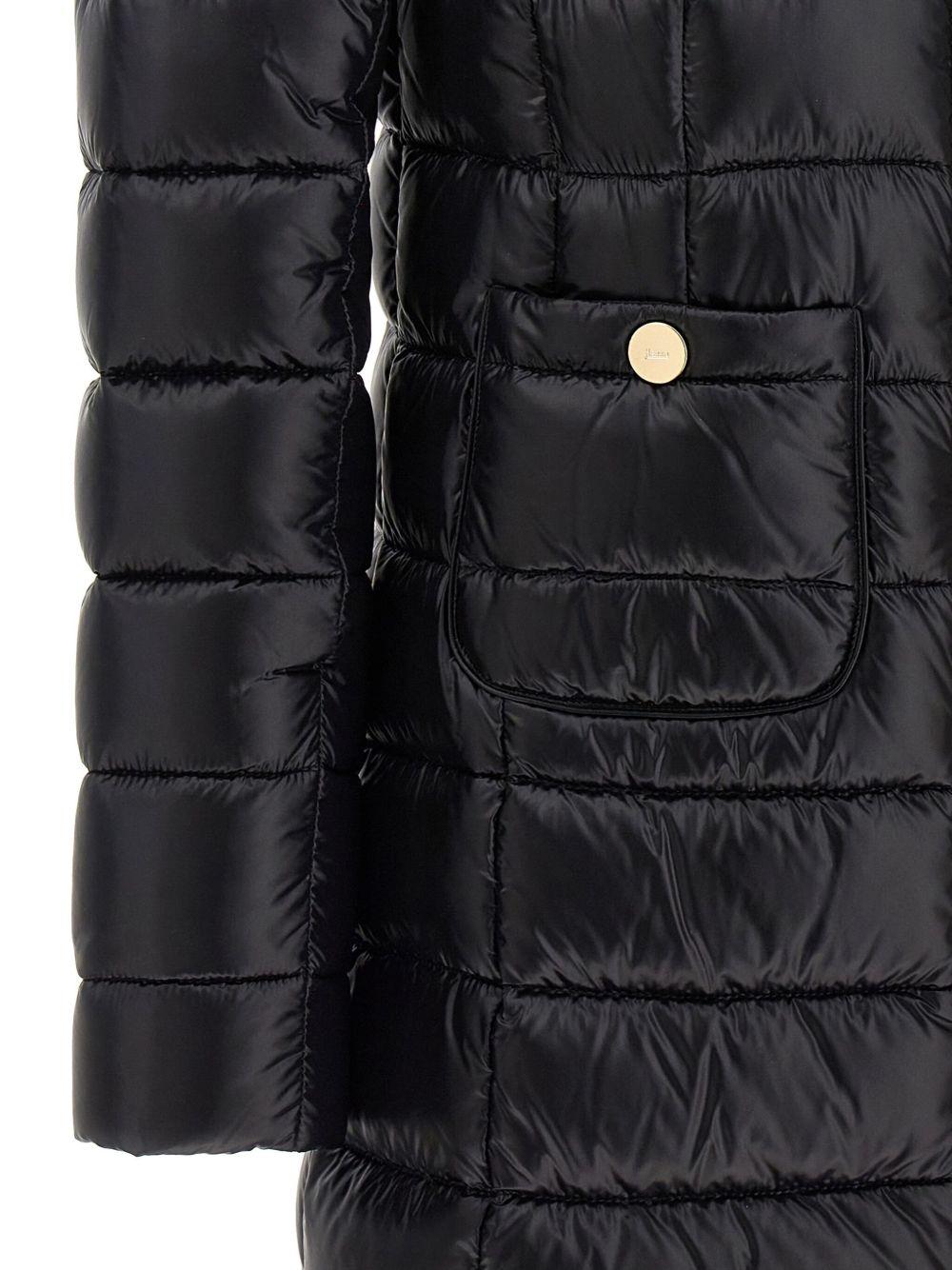 HERNO Piumino midi nero con collo alto e tasche 