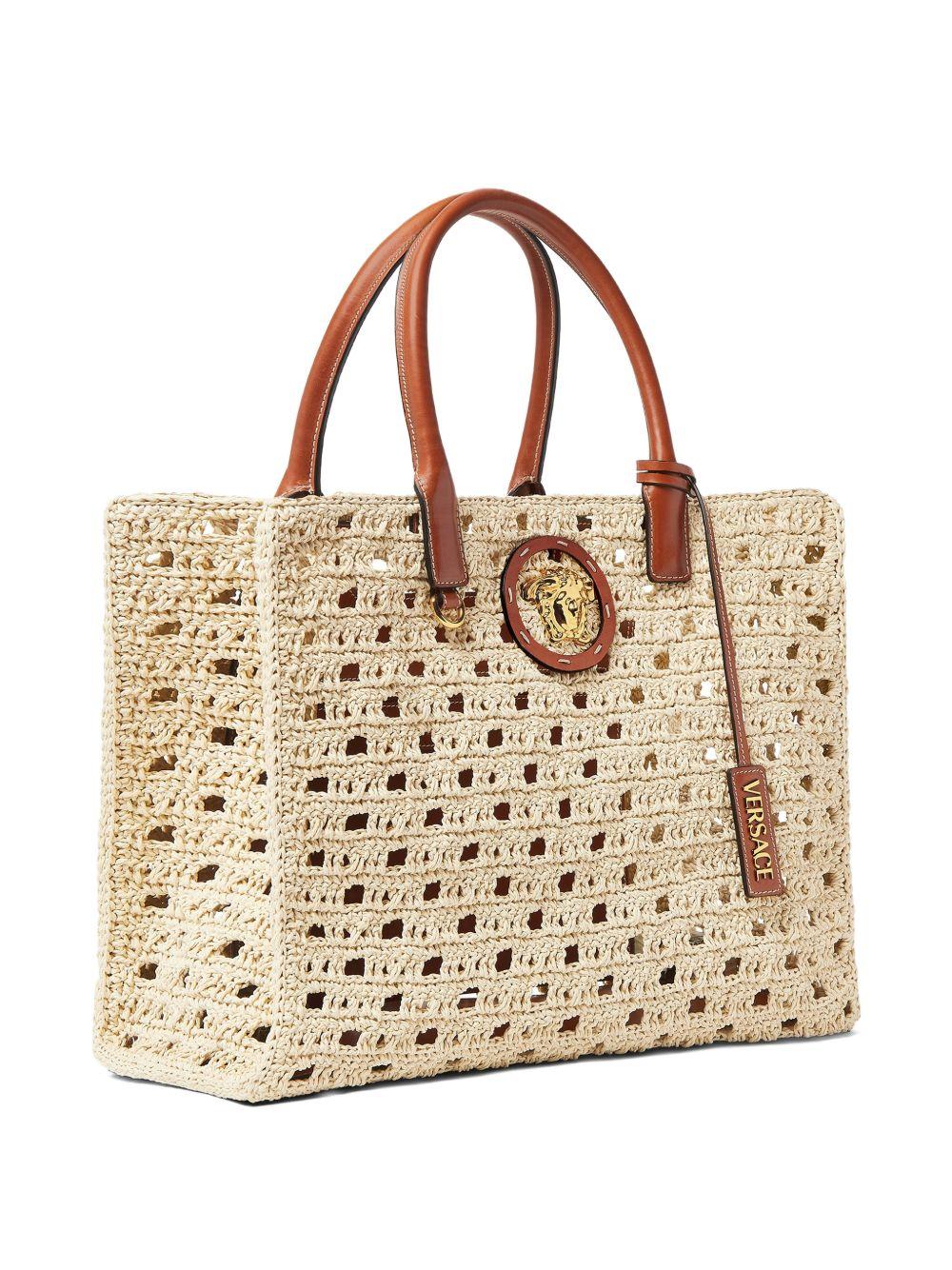 VERSACE Borsa a mano beige con manico superiore 