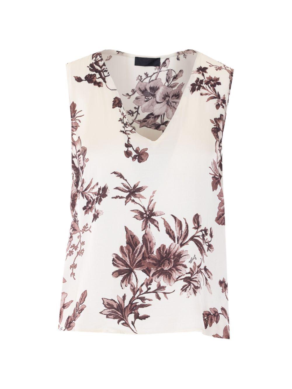 LIUJO Blusa a maniche corte con stampa floreale marrone 