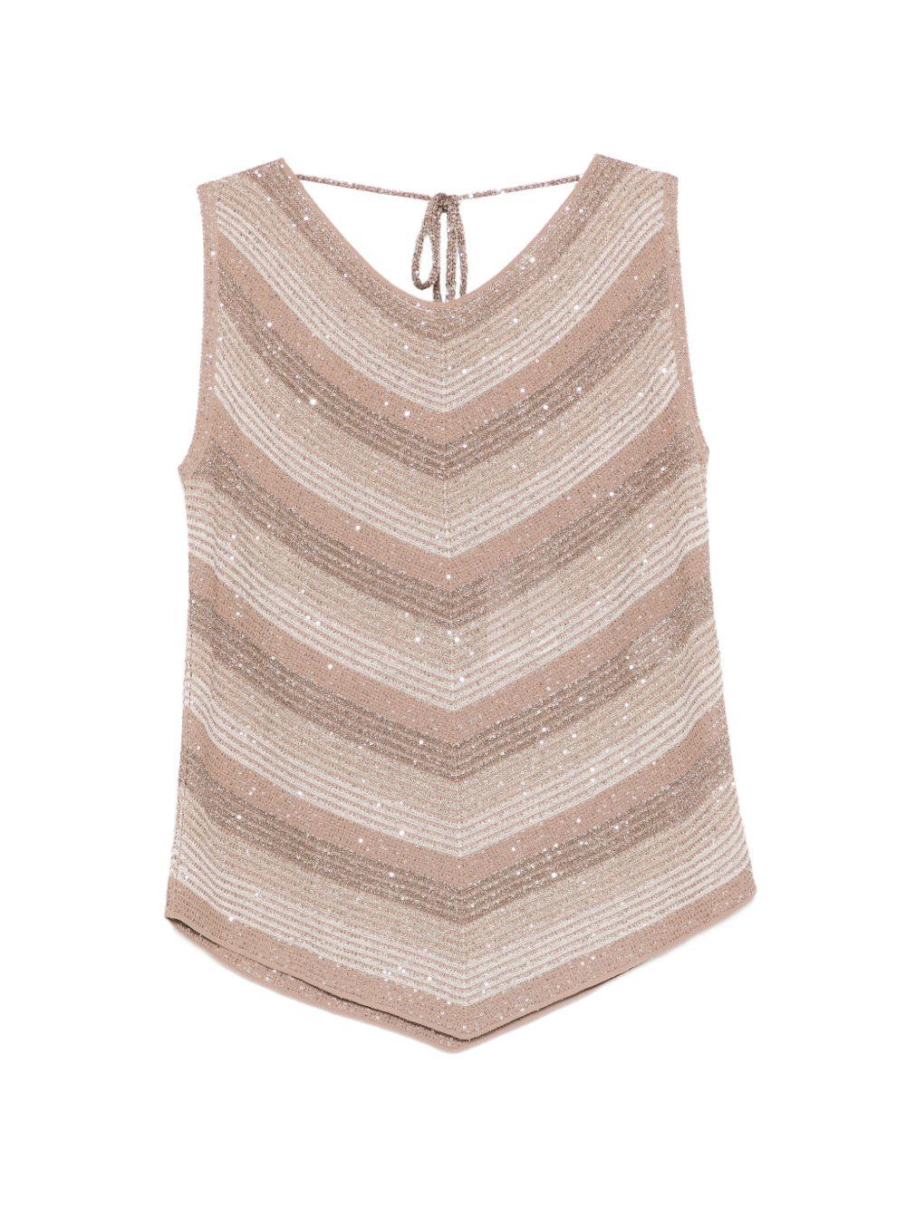 D EXTERIOR Top a righe beige con strass 