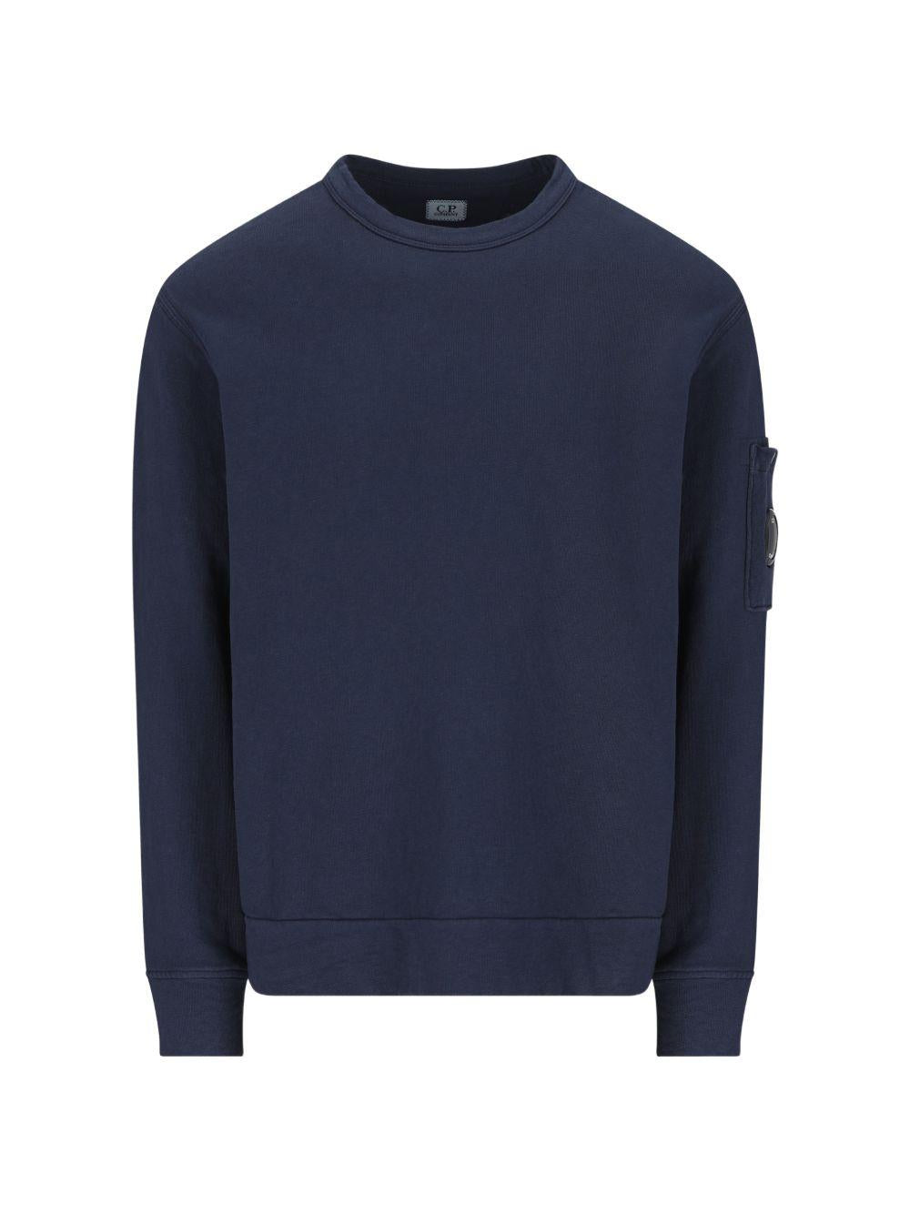 CP COMPANY Felpa in cotone blu con tasca e lente 