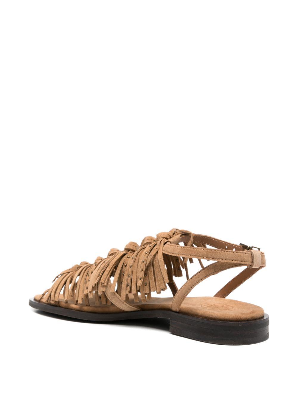 ASH Sandali bassi Panic in suede beige con frange 