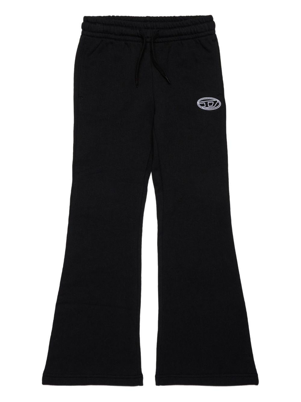 DIESEL Pantaloni svasati in cotone nero con logo 