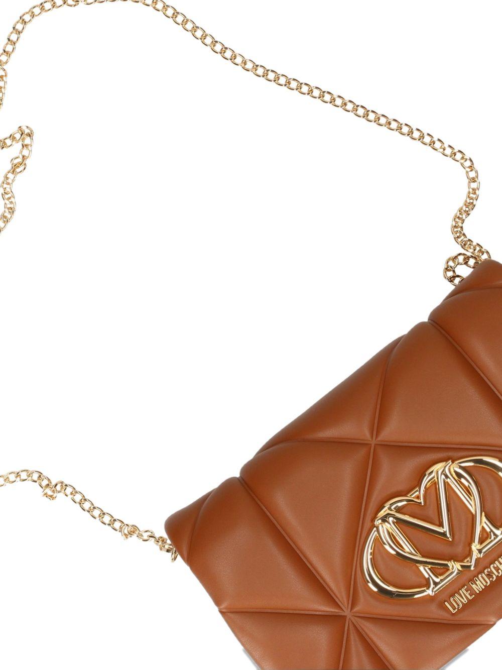 LOVE MOSCHINO Borsa marrone trapuntata con placca logo 