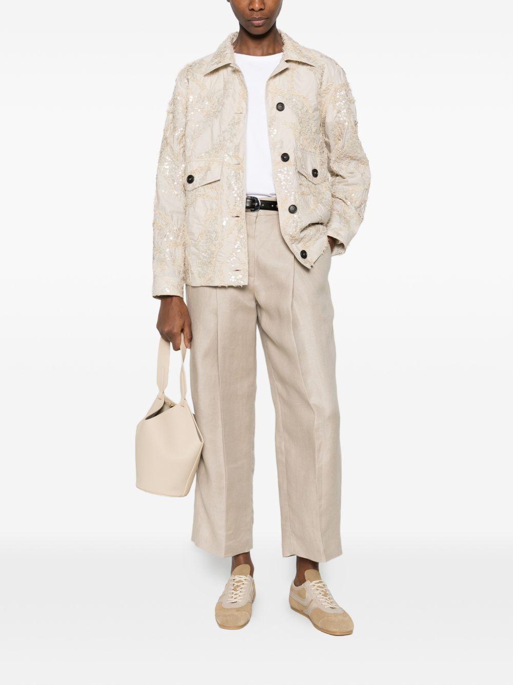 BRUNELLO CUCINELLI Giacca in cotone beige chiaro con paillettes 