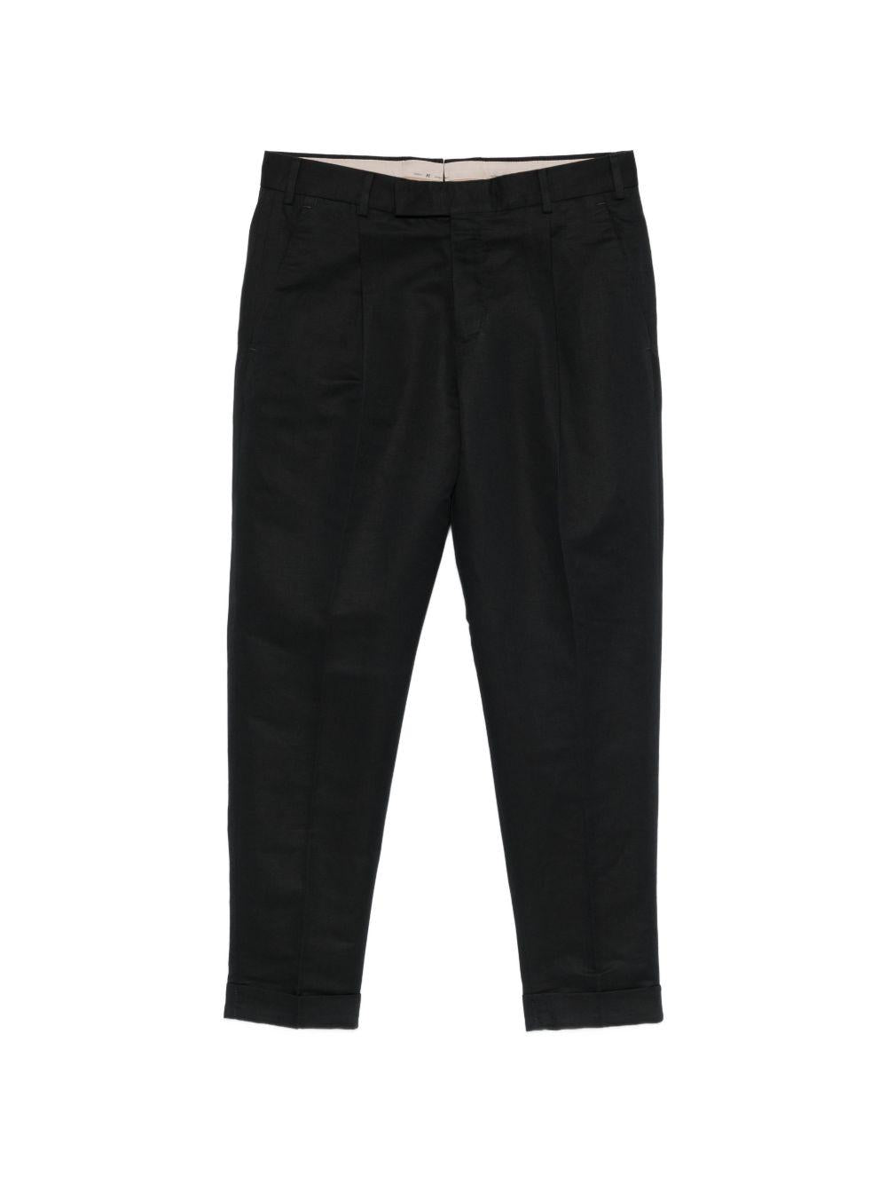 PT TORINO Pantaloni in lino misto cotone neri 