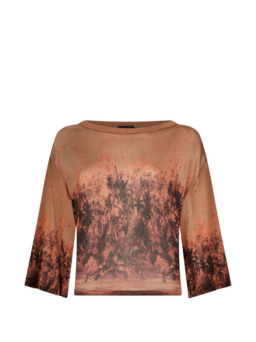 LIUJO Maglia marrone bronzo con stampa floreale 