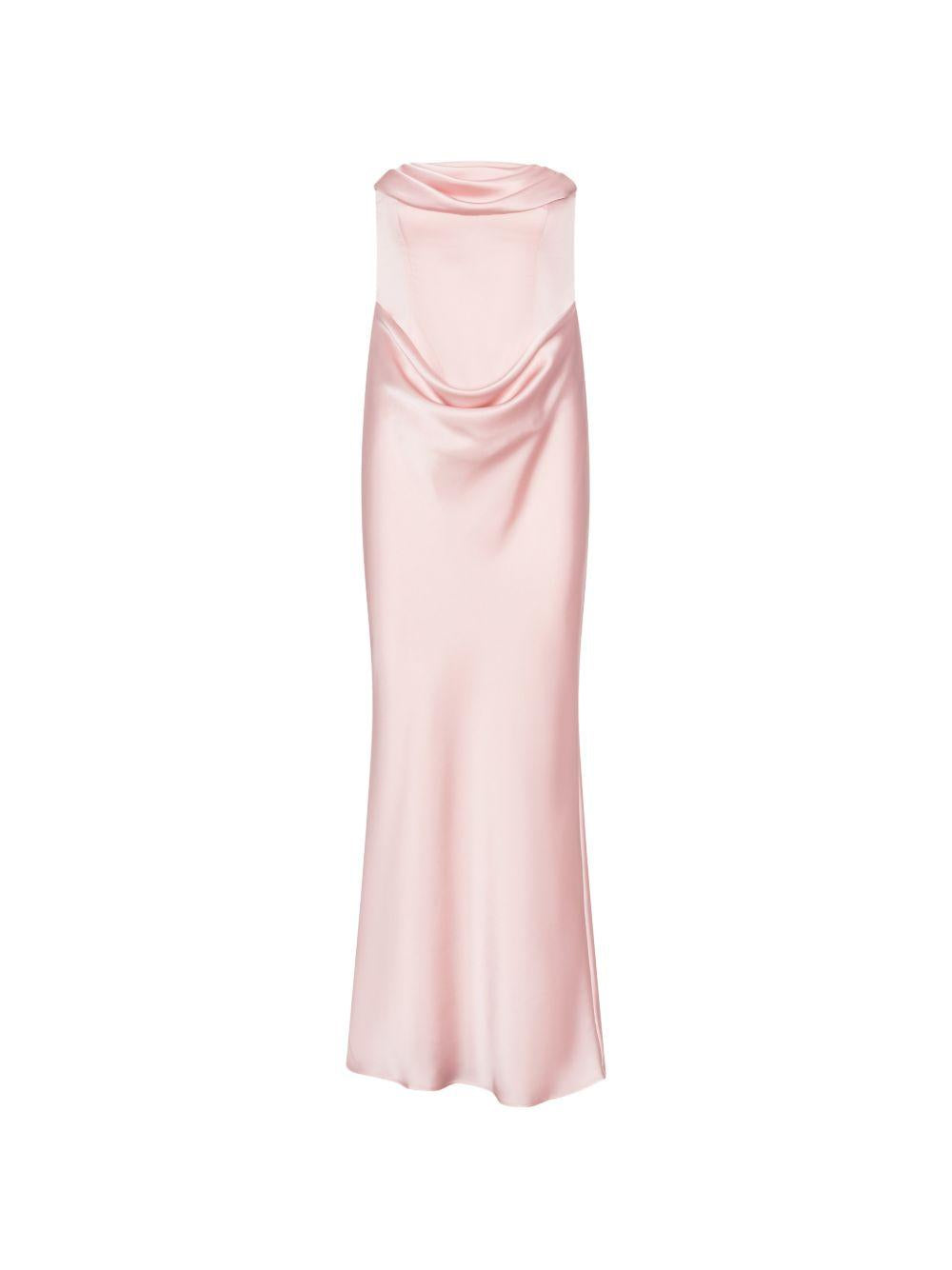 ROTATE Abito lungo corsetto senza spalline rosa pastello 