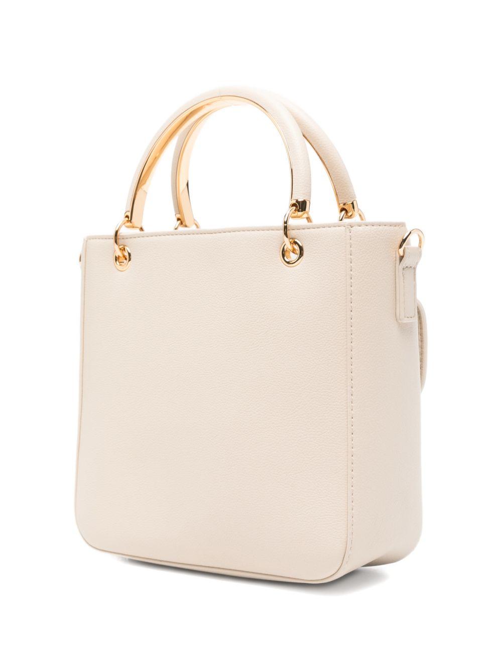 LOVE MOSCHINO Borsa a mano tote avorio in ecopelle con tasca esterna 