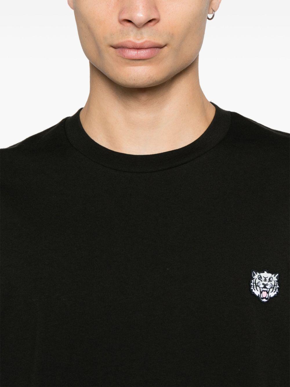 KENZO T-shirt nera in cotone con logo ricamato tigre 
