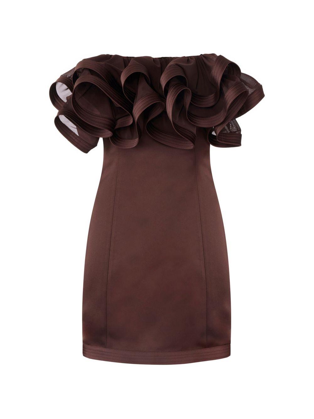 ELISABETTA FRANCHI Mini abito marrone con maxi ruche 