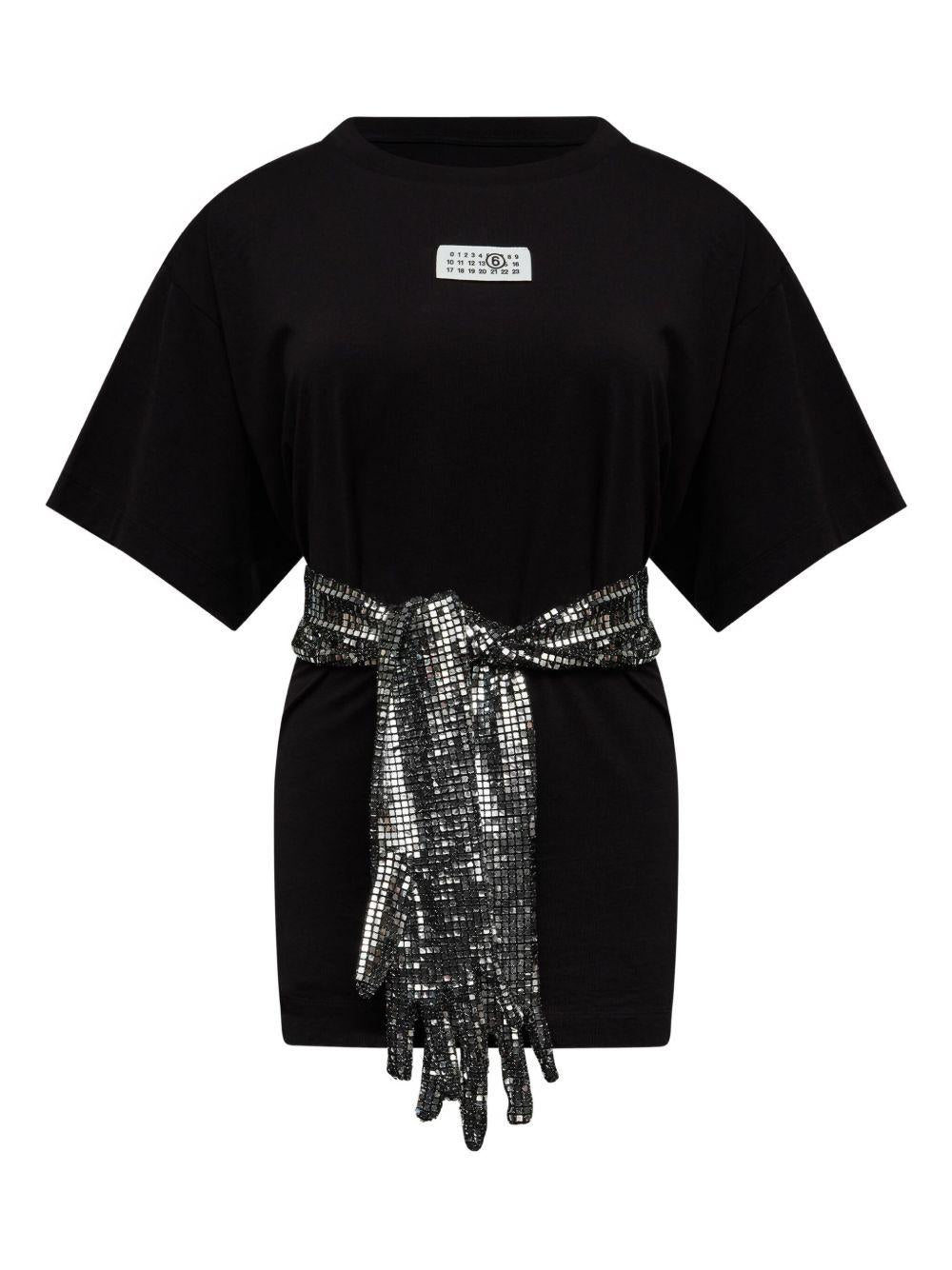 MM6 MAISON MARGIELA T-shirt nera con decorazioni in paillettes 