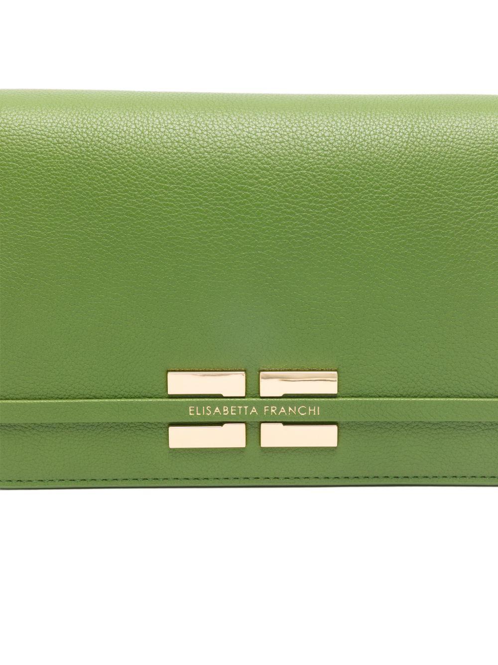 ELISABETTA FRANCHI Borsa a tracolla verde aloe con logo oro 