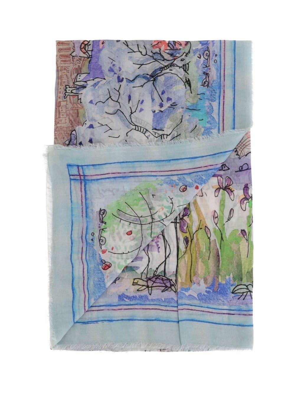 FALIERO SARTI Foulard blu con stampa e disegno grafico 