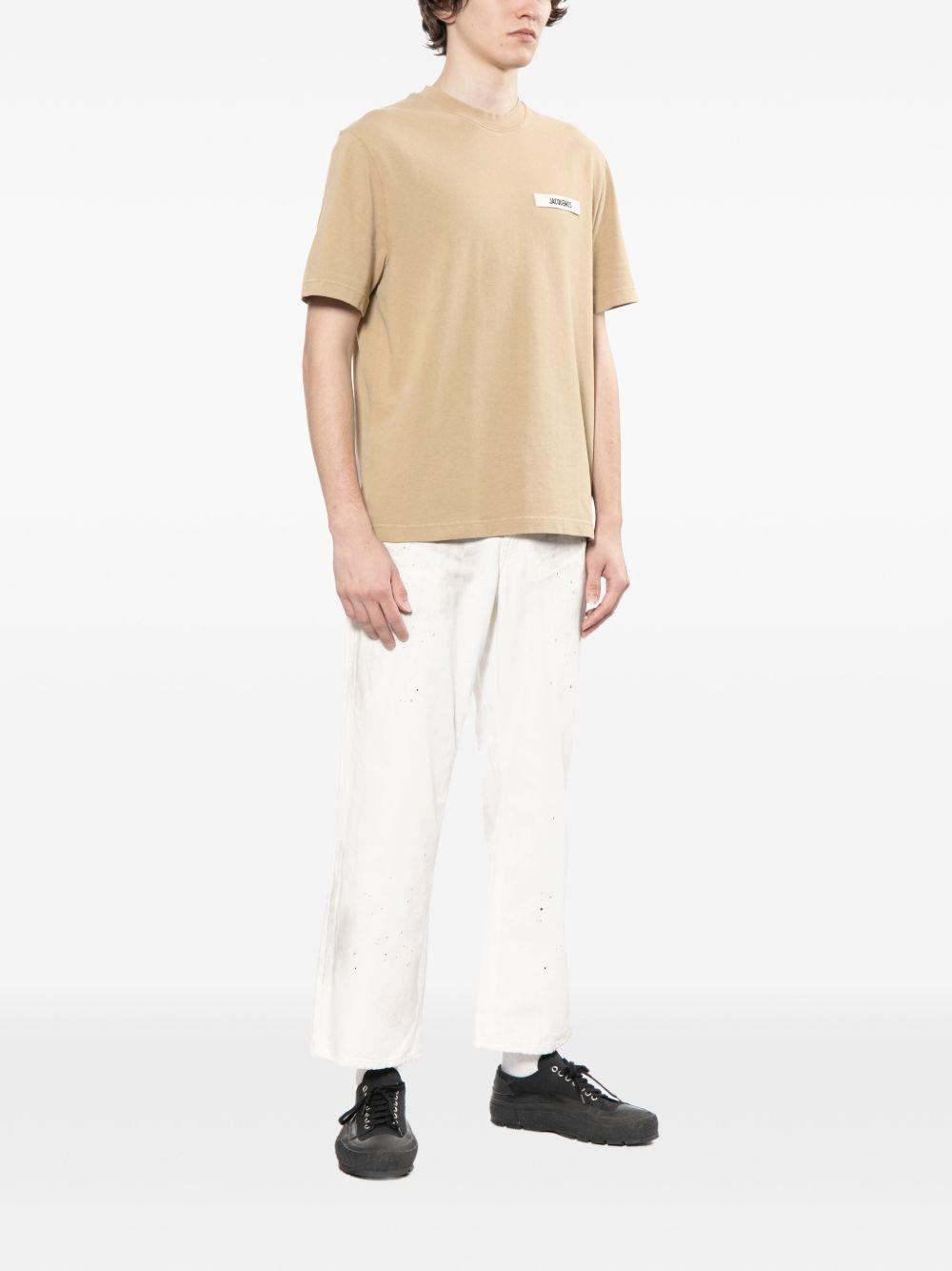 JACQUEMUS T-shirt Gros Grain in cotone beige con logo 