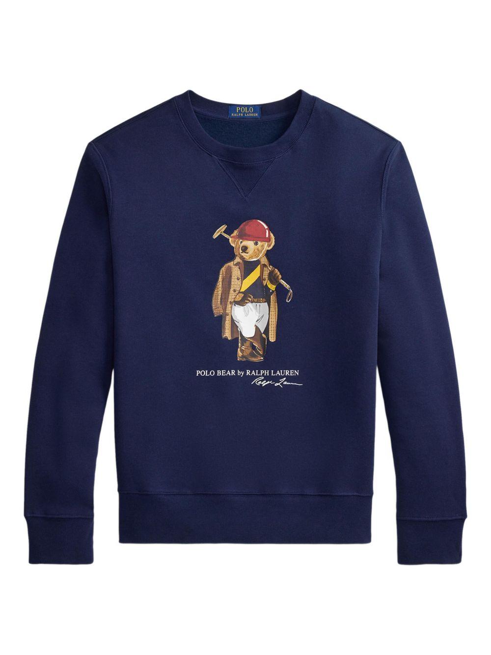 POLO RALPH LAUREN Felpa in cotone blu con stampa orso 