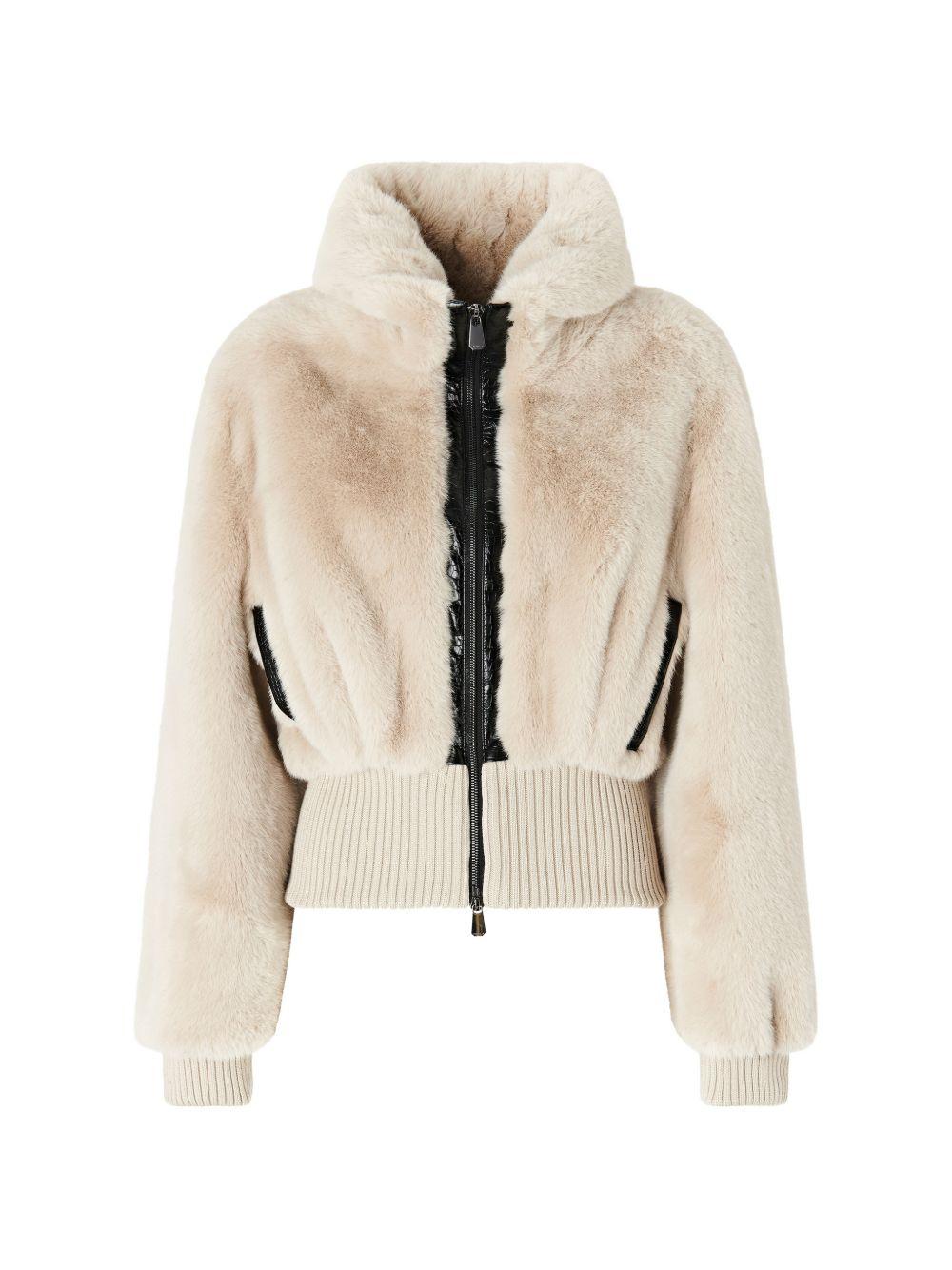 PINKO Bomber Bagels in ecopelliccia beige chiaro con cappuccio 