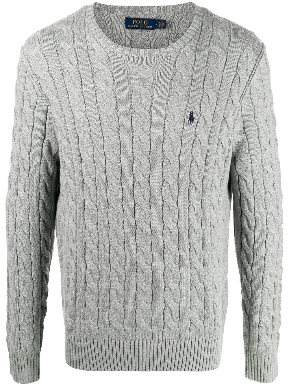 POLO RALPH LAUREN Maglia in cotone grigio intrecciata con logo 