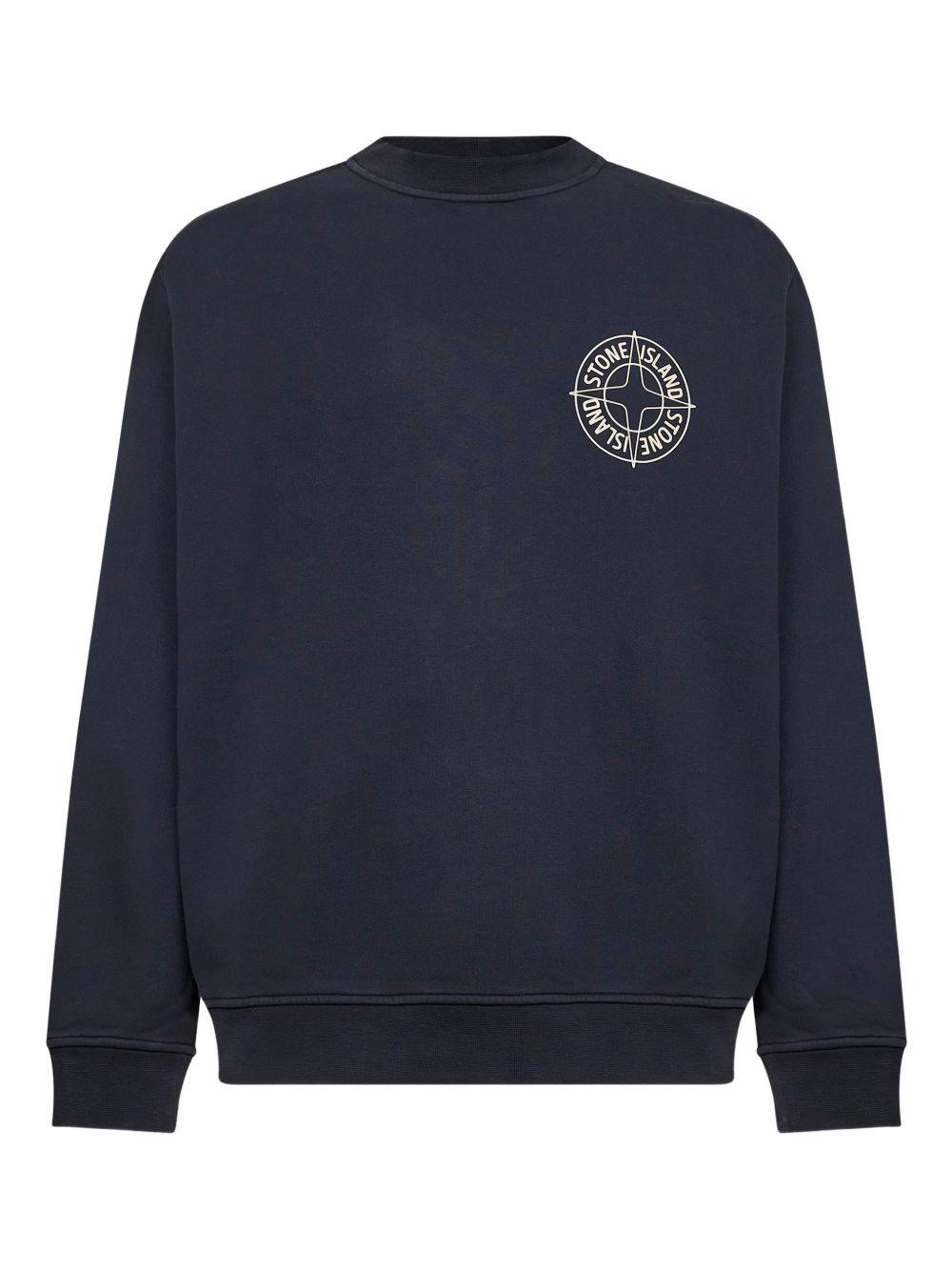 STONE ISLAND Felpa girocollo in cotone blu navy 