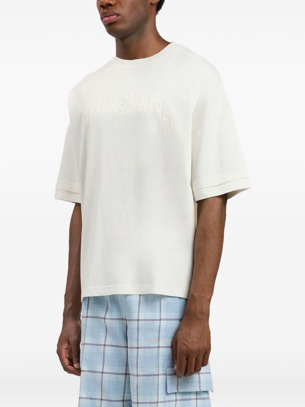 PALM ANGELS T-shirt in cotone bianco con logo bianco 