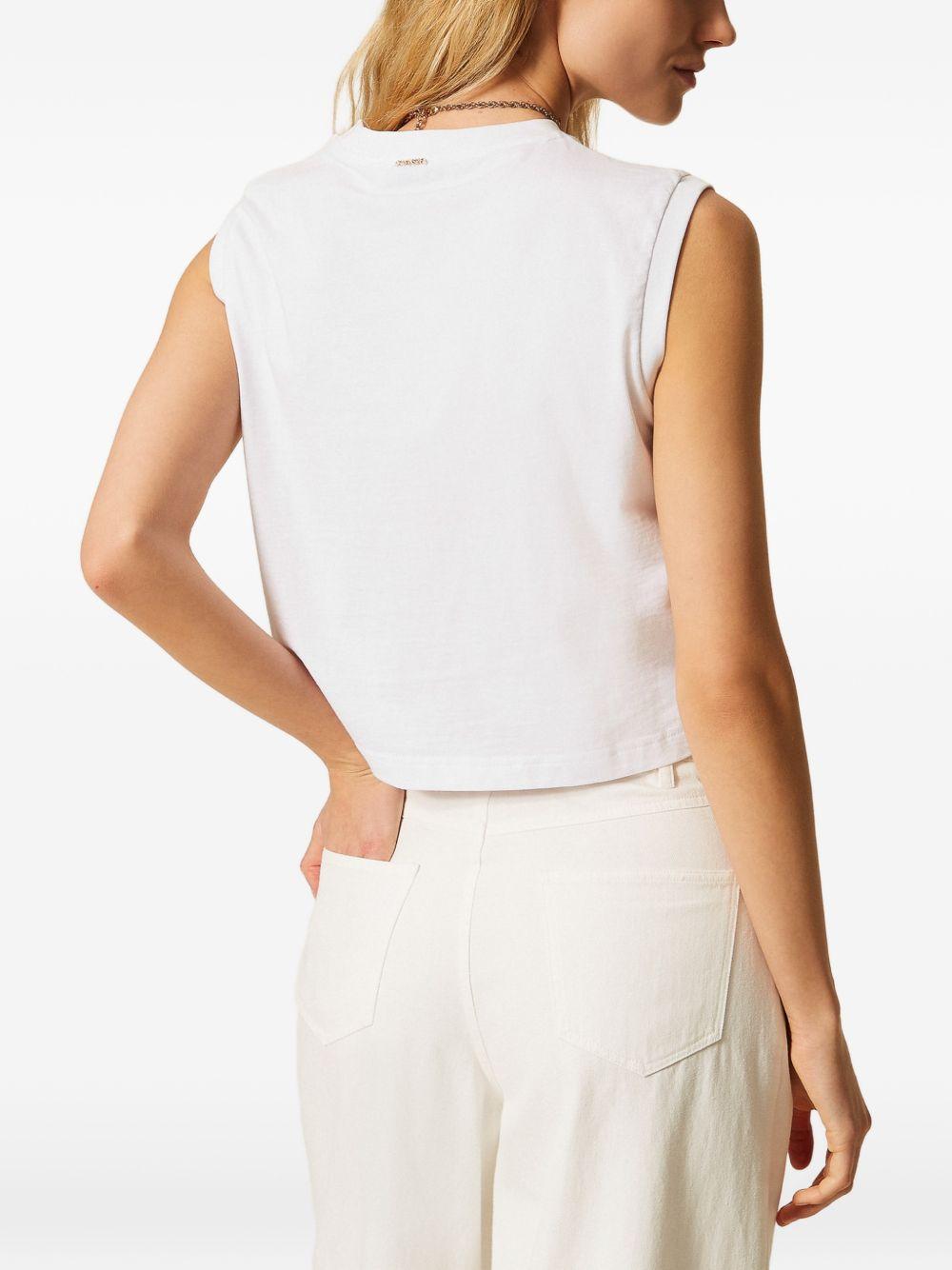 TWINSET T-shirt senza maniche in cotone bianco con ricami 