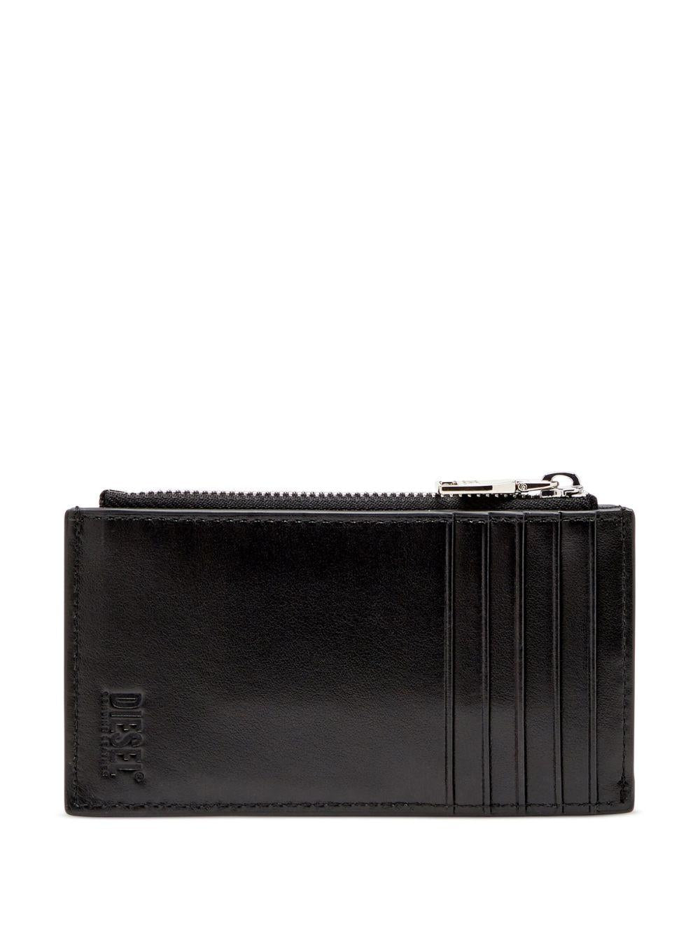 DIESEL Portacarte in pelle nera con placca logo 