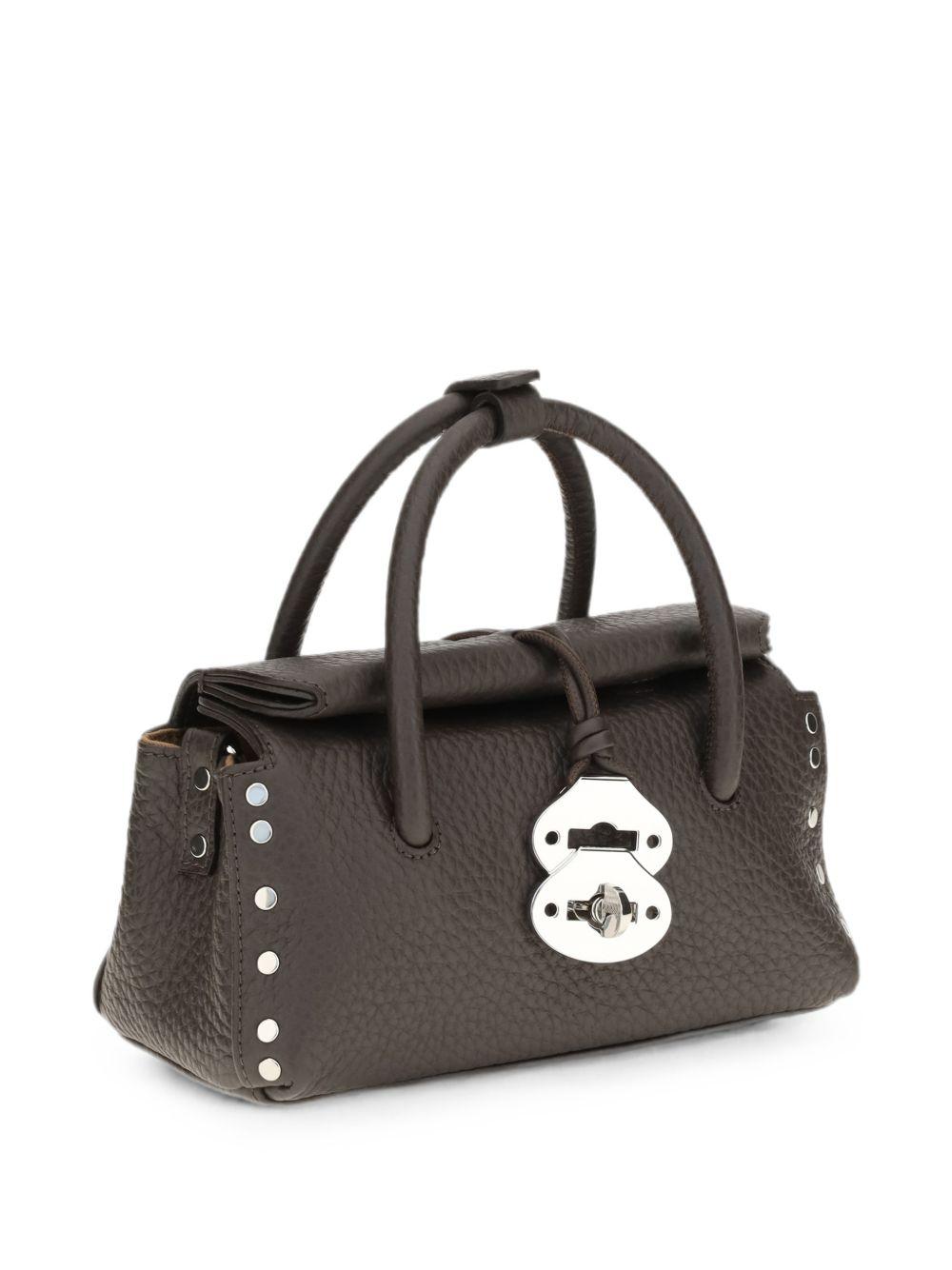 ZANELLATO Borsa Dotta Baby in pelle martellata marrone con dettagli argento 