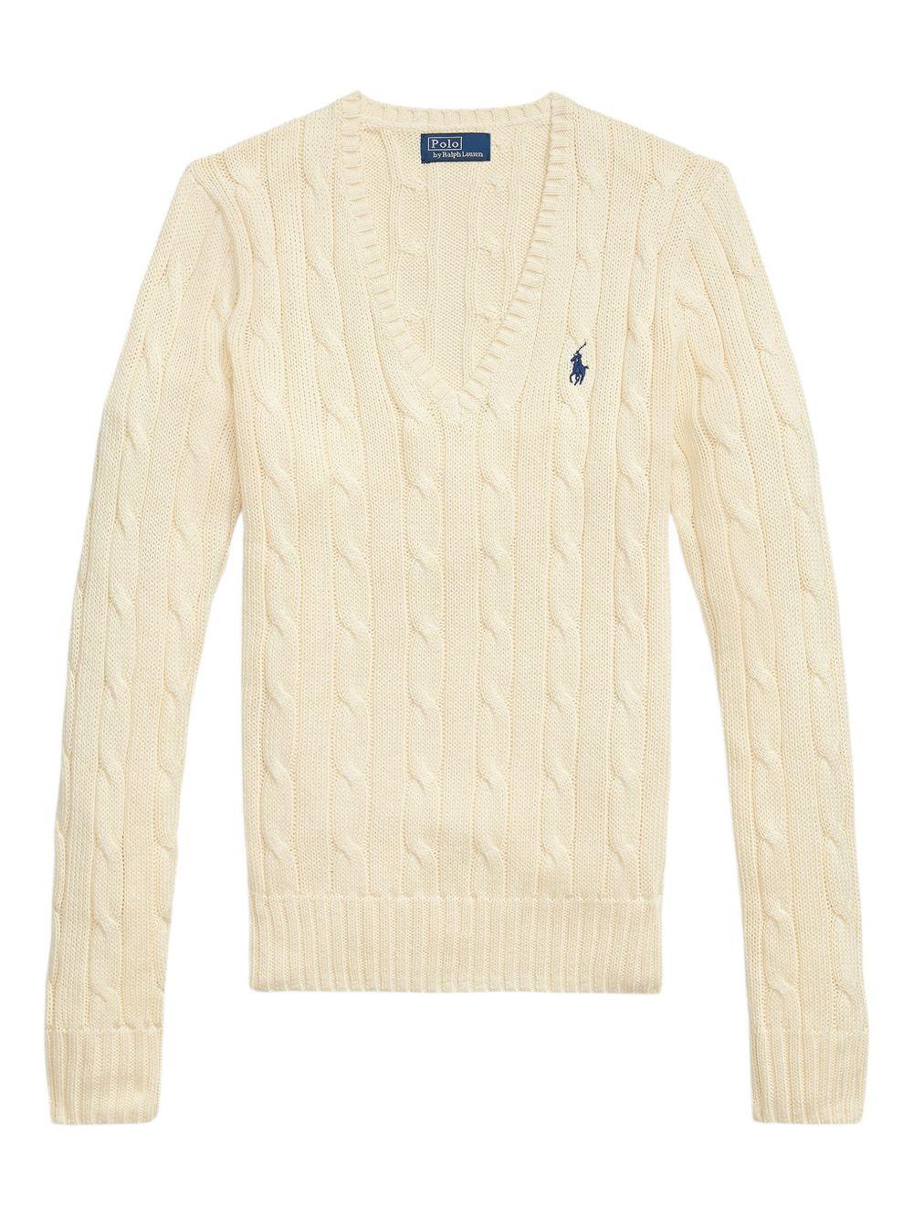 POLO RALPH LAUREN Maglia girocollo a trecce beige 