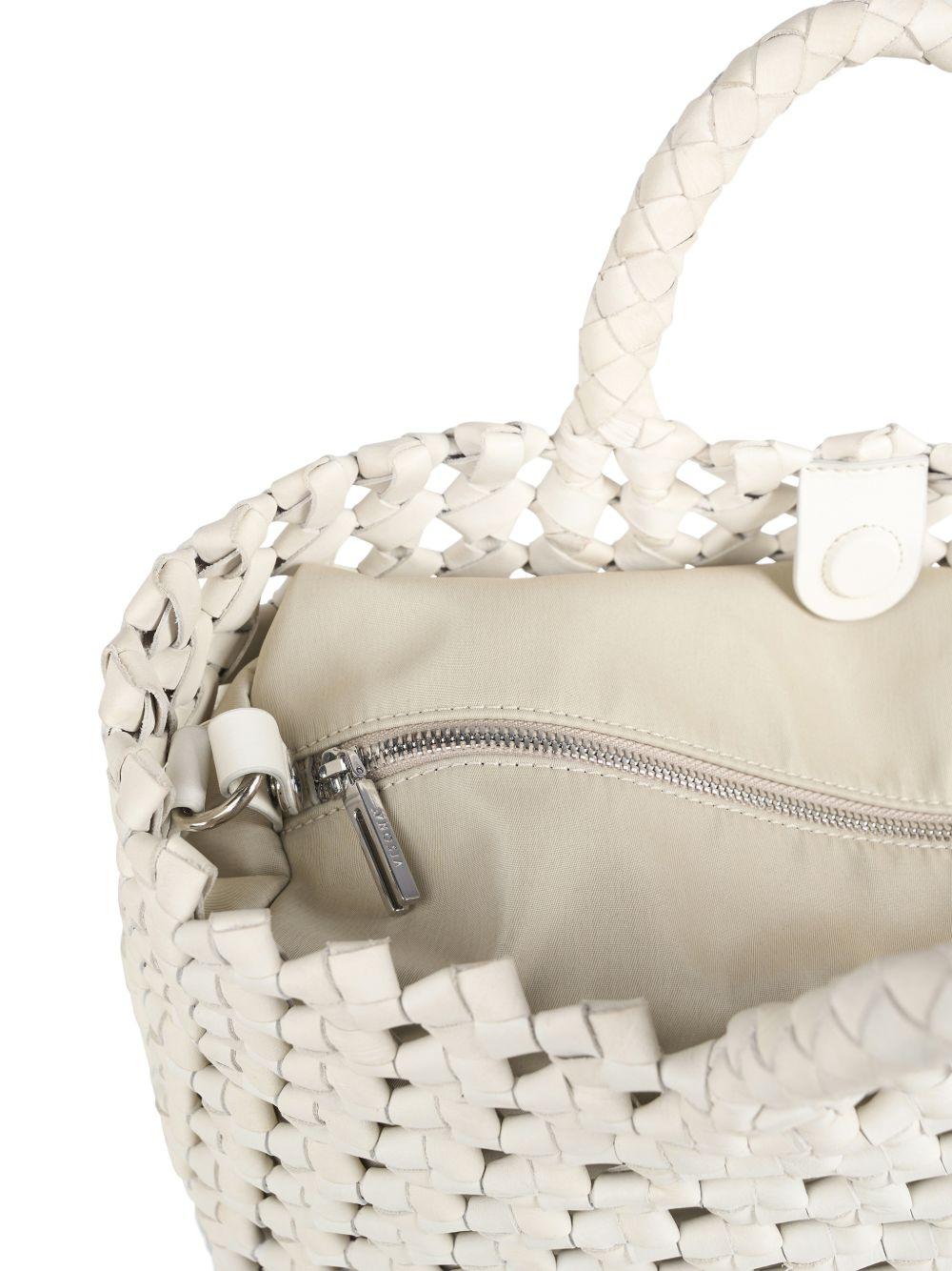 VISONA Borsa Regina bianco in pelle intrecciata 