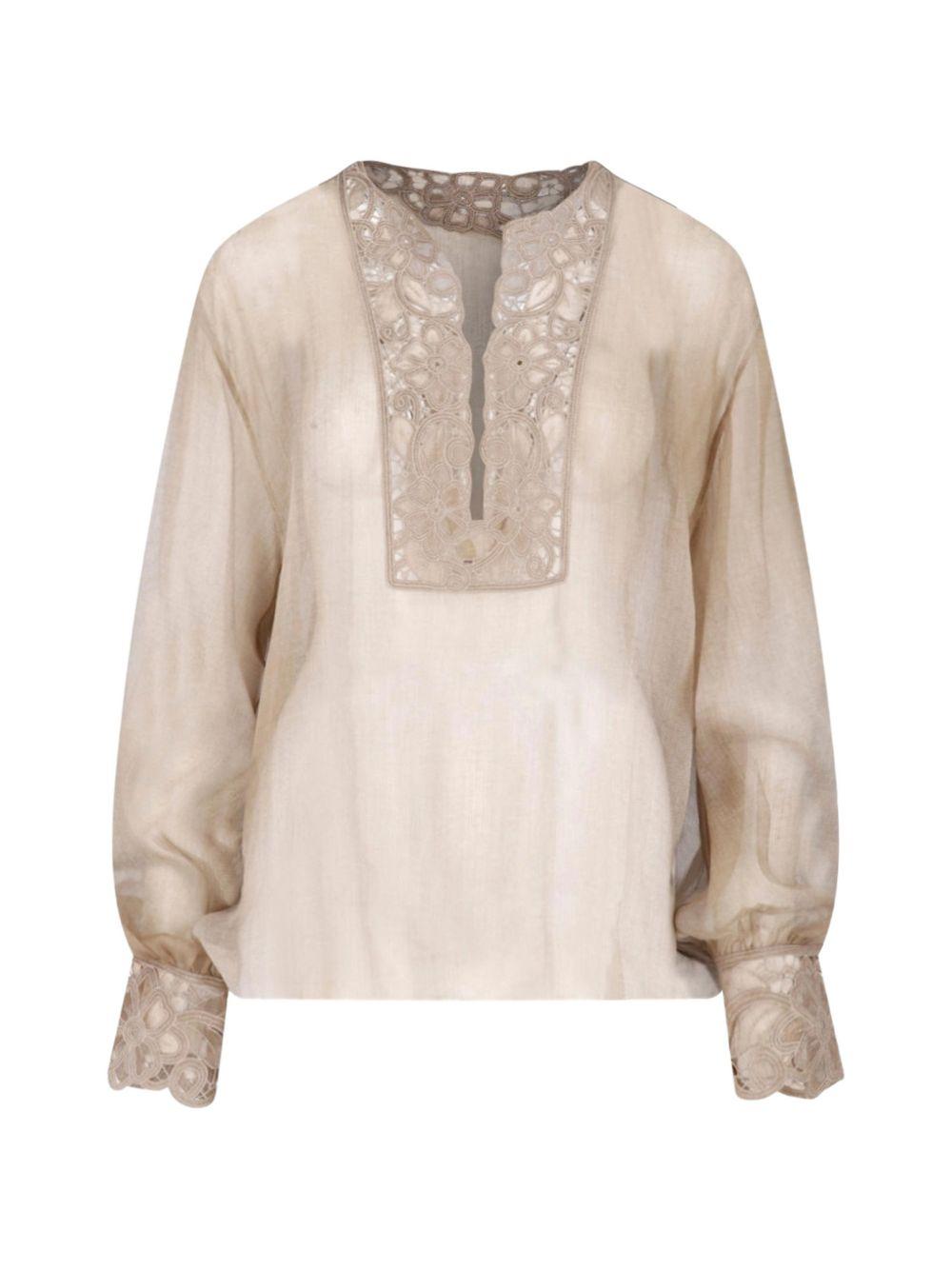 ERMANNO SCERVINO Blusa color sabbai con dettagli in crochet 