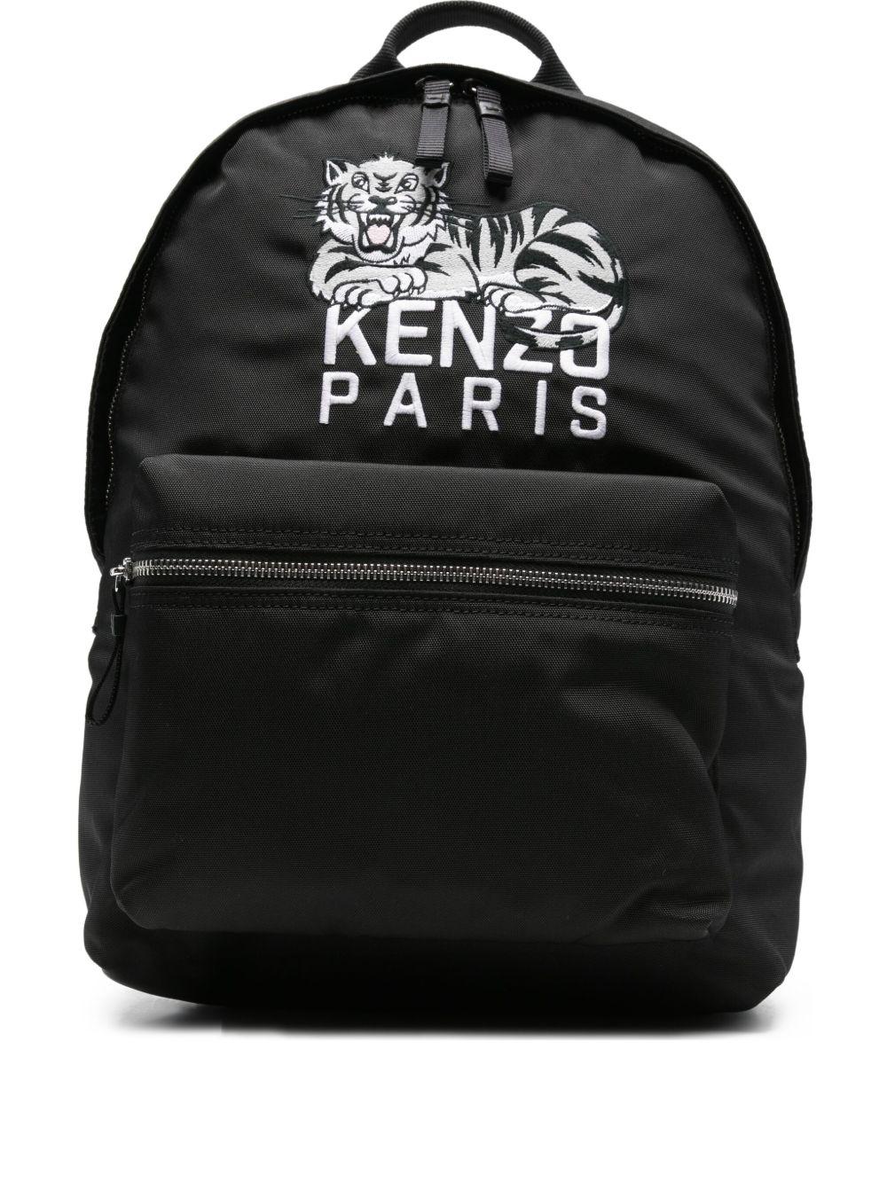 KENZO Zaino nero con stampa logo e tigre 