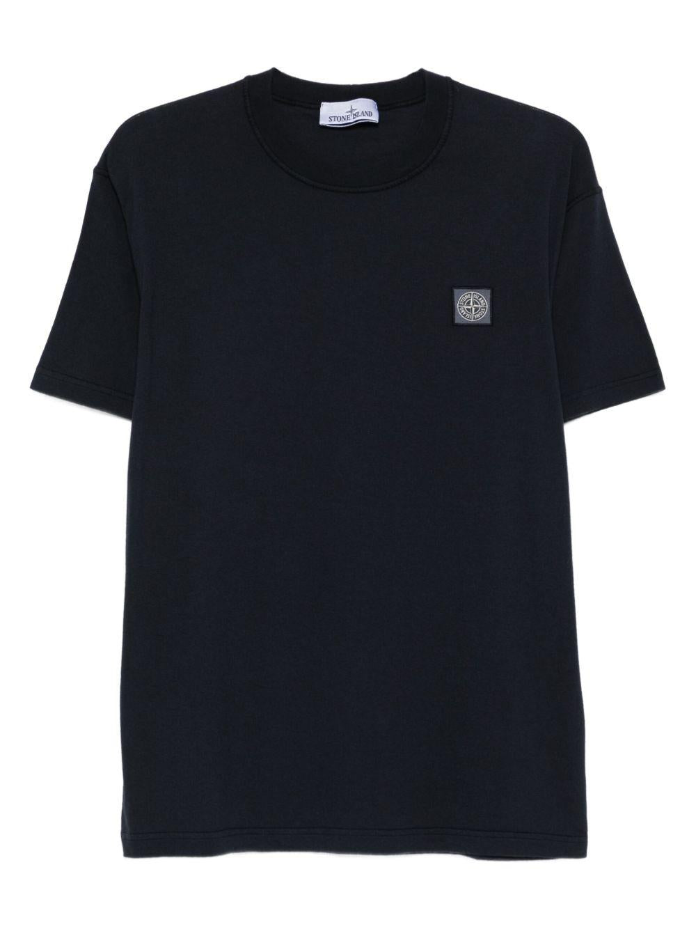 STONE ISLAND T-shirt nera in cotone biologico con applicazione logo Compas 