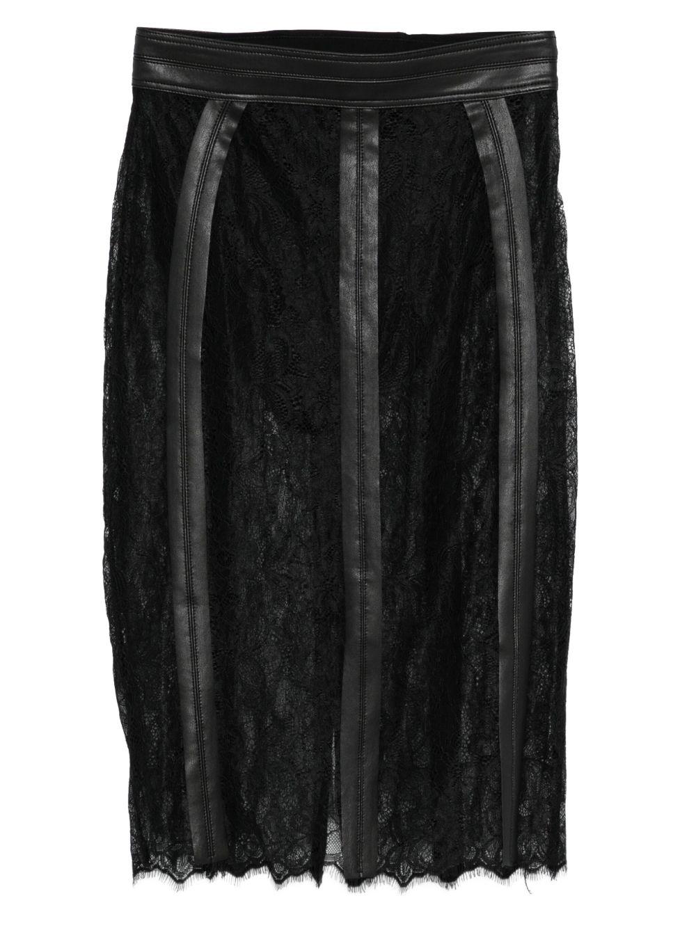 ELISABETTA FRANCHI Gonna in pizzo nero con logo 