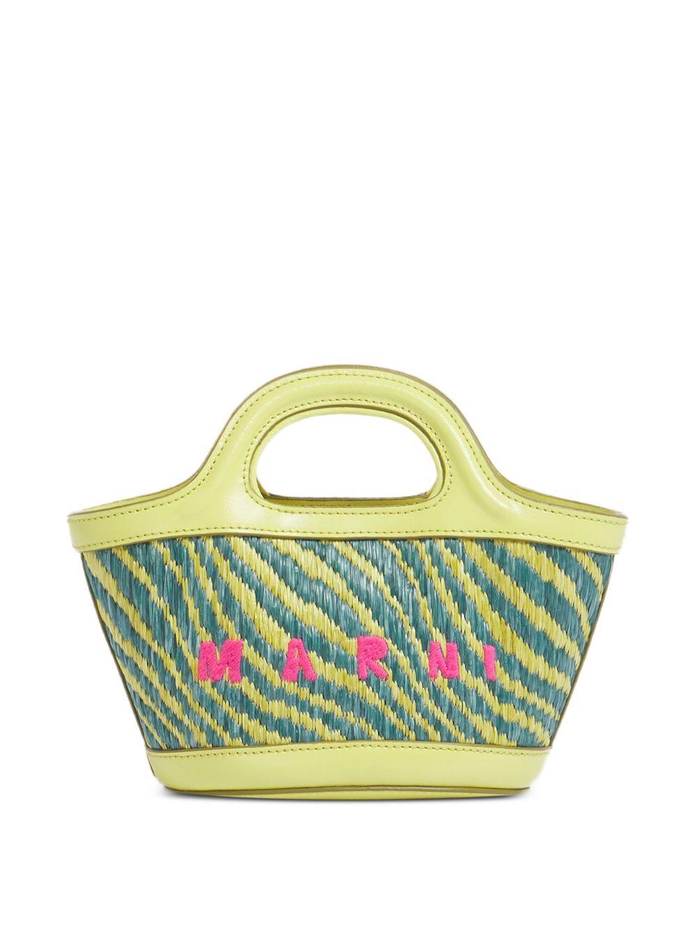 MARNI Borsa a mano verde con logo fucsia 