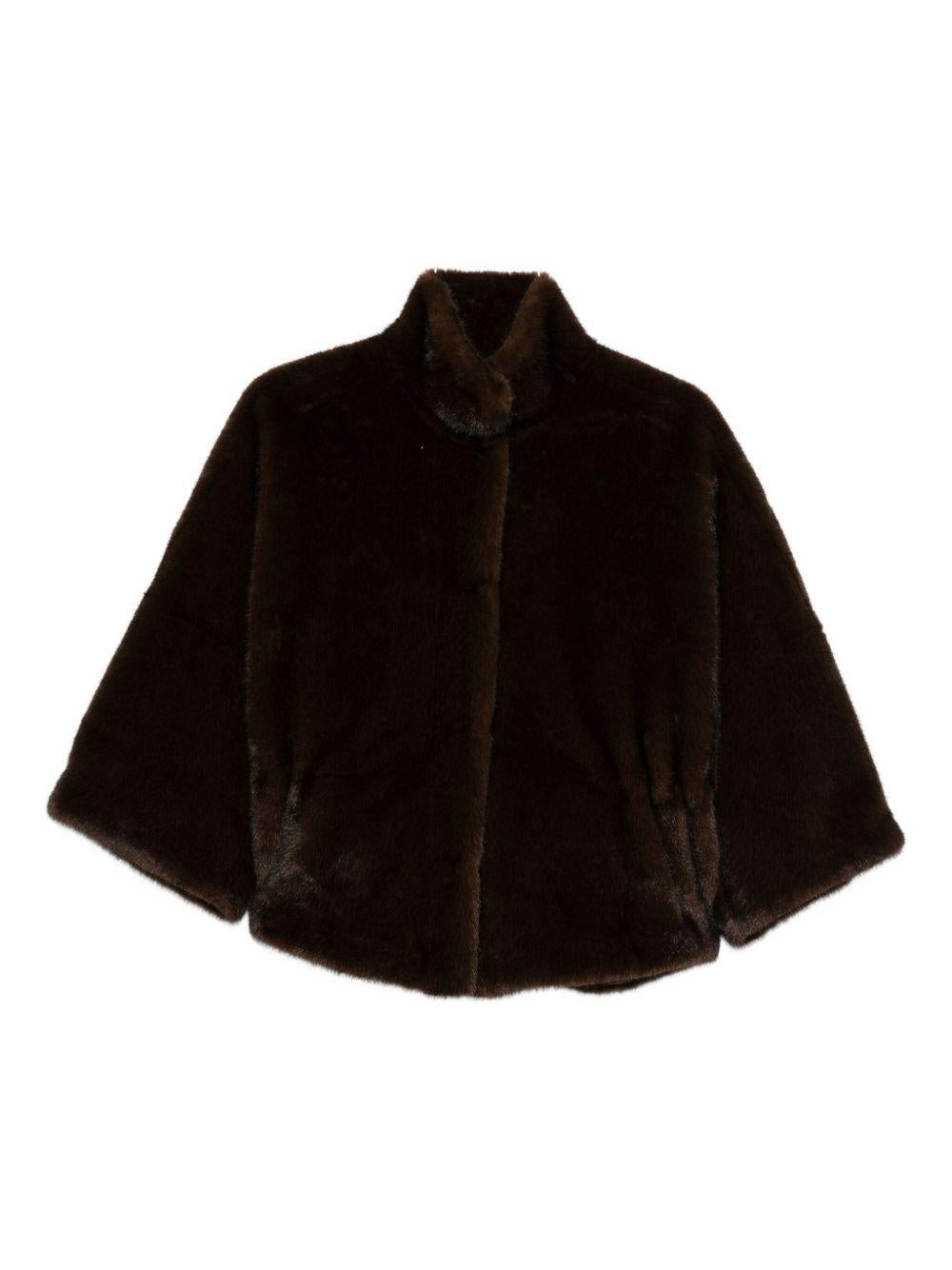 VALENTINI 1972 Giacca in ecopelliccia marrone con scollo a imbuto 