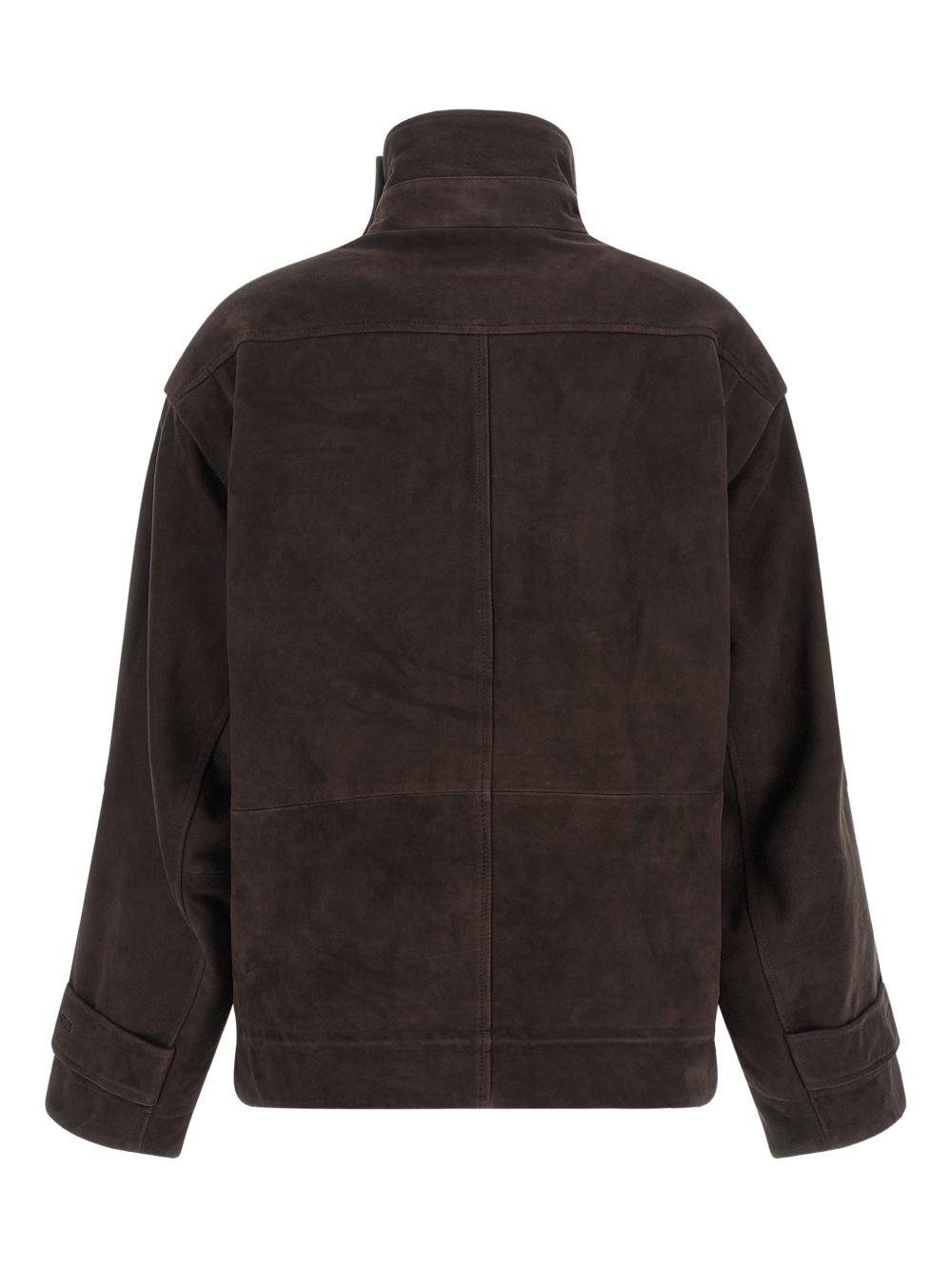 ROTATE Giacca in pelle marrone a collo alto 