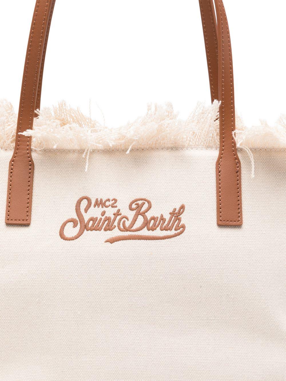 MC2 SAINT BARTH Borsa in cotone avorio City Bag Mid Fringe 
