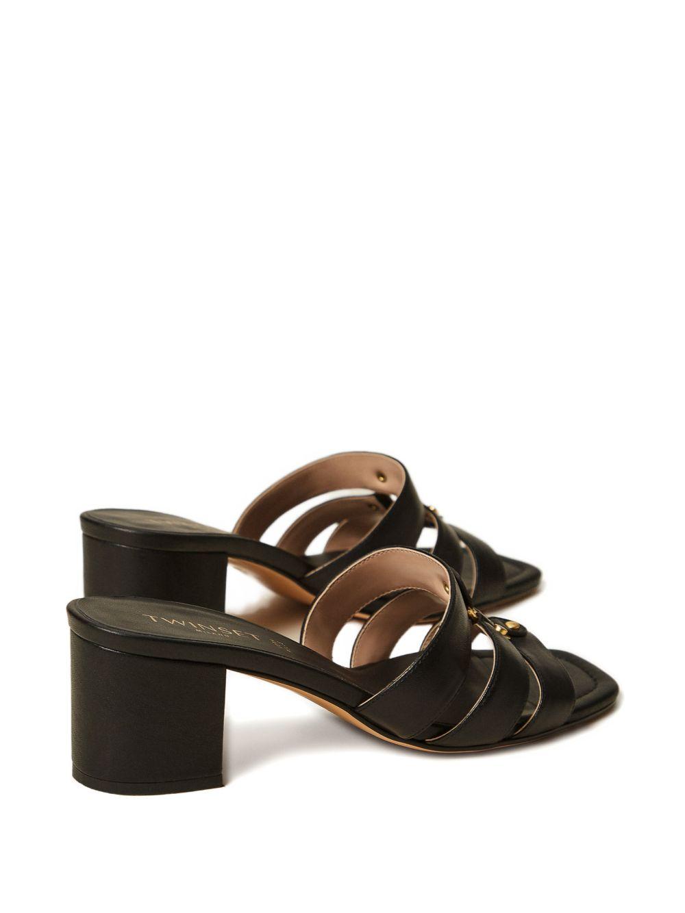 TWINSET Mule in pelle nera con logo 