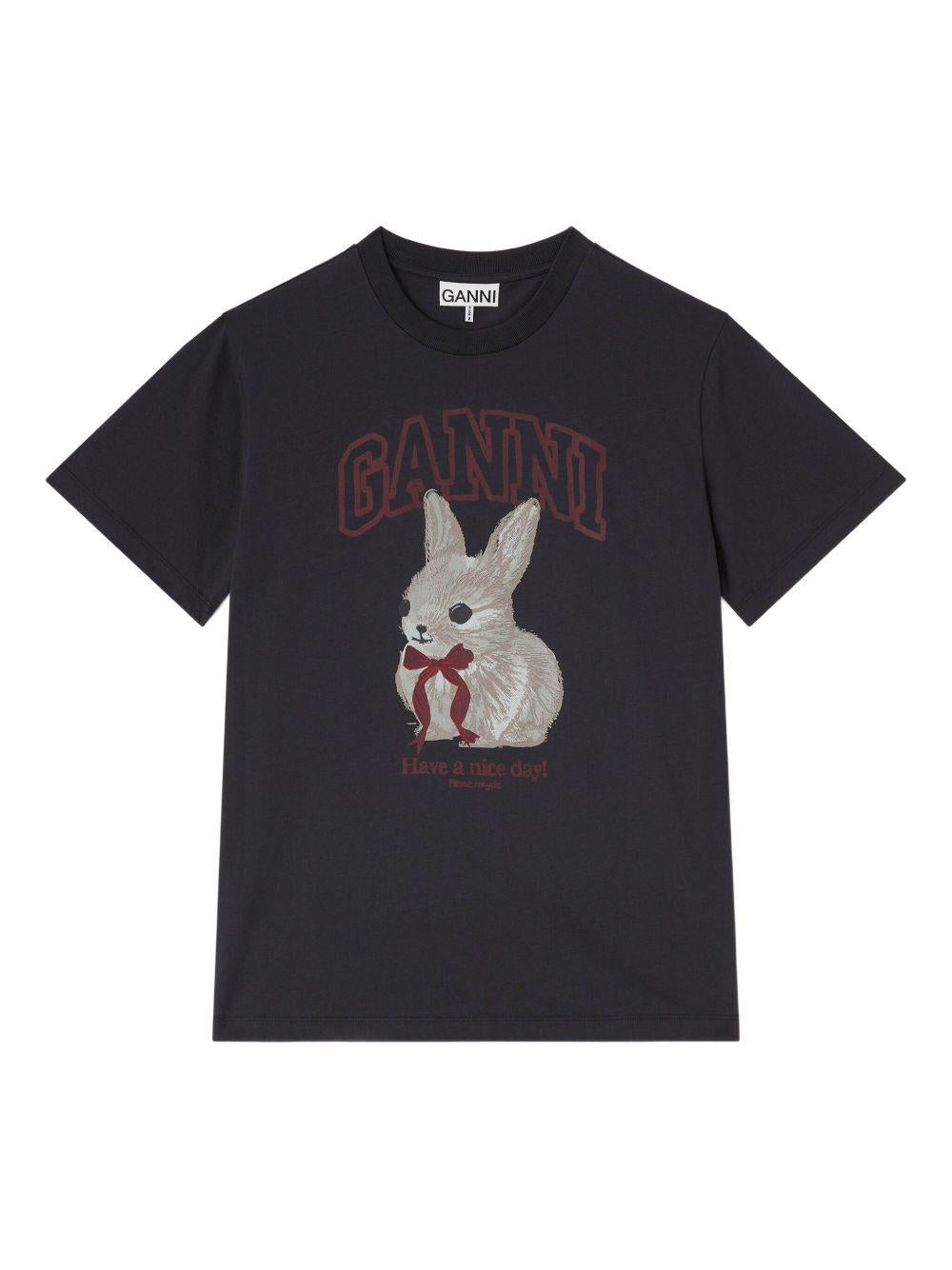 GANNI T-shirt in cotone con stampa coniglio 