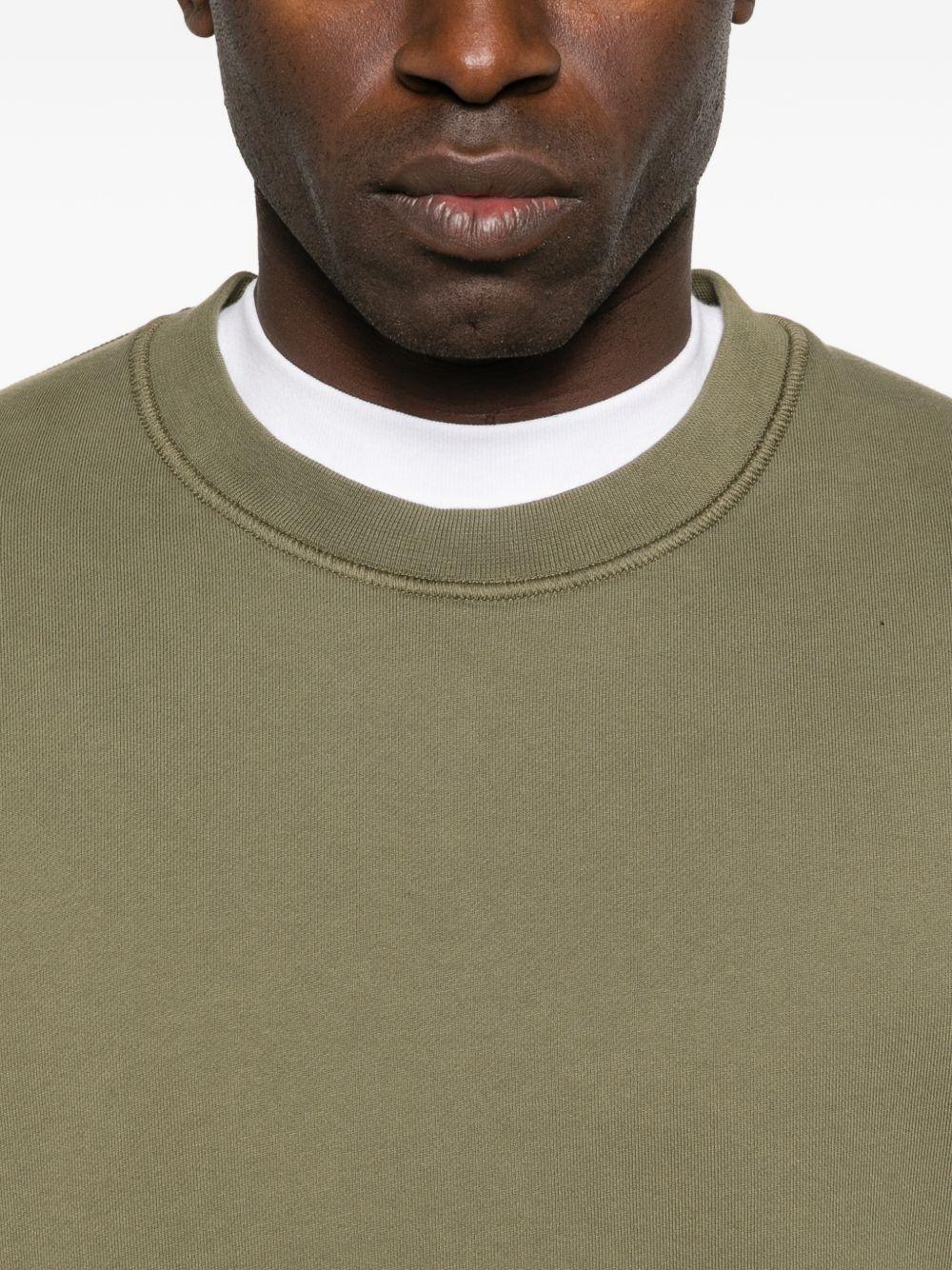 STONE ISLAND Felpa in cotone verde girocollo con patch logo 