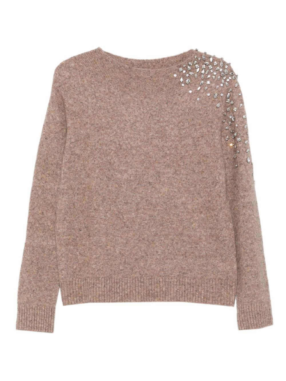 SEVENTY Maglia girocollo beige con dettagli strass 