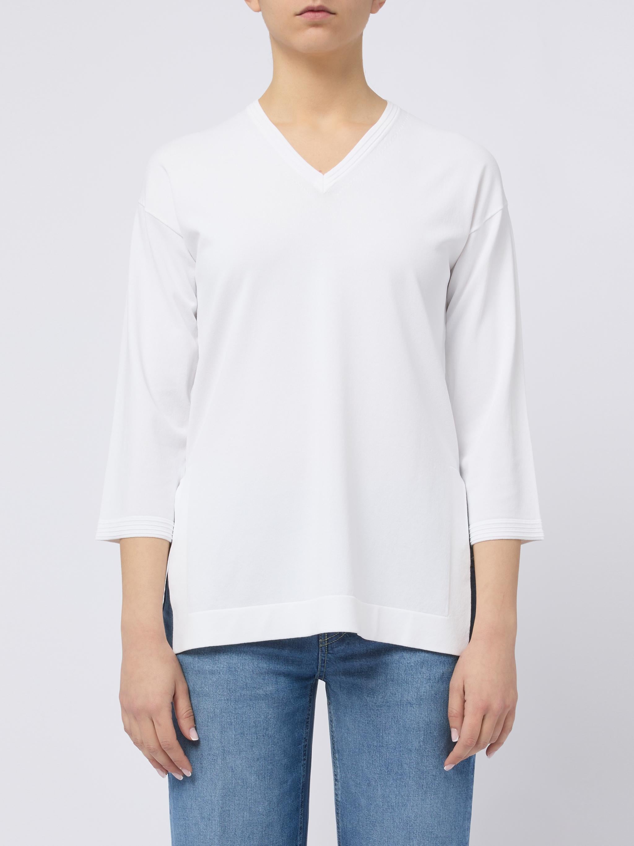 MAX MARA T-shirt bianca Palloro con maniche 3/4 e spacchi laterali 