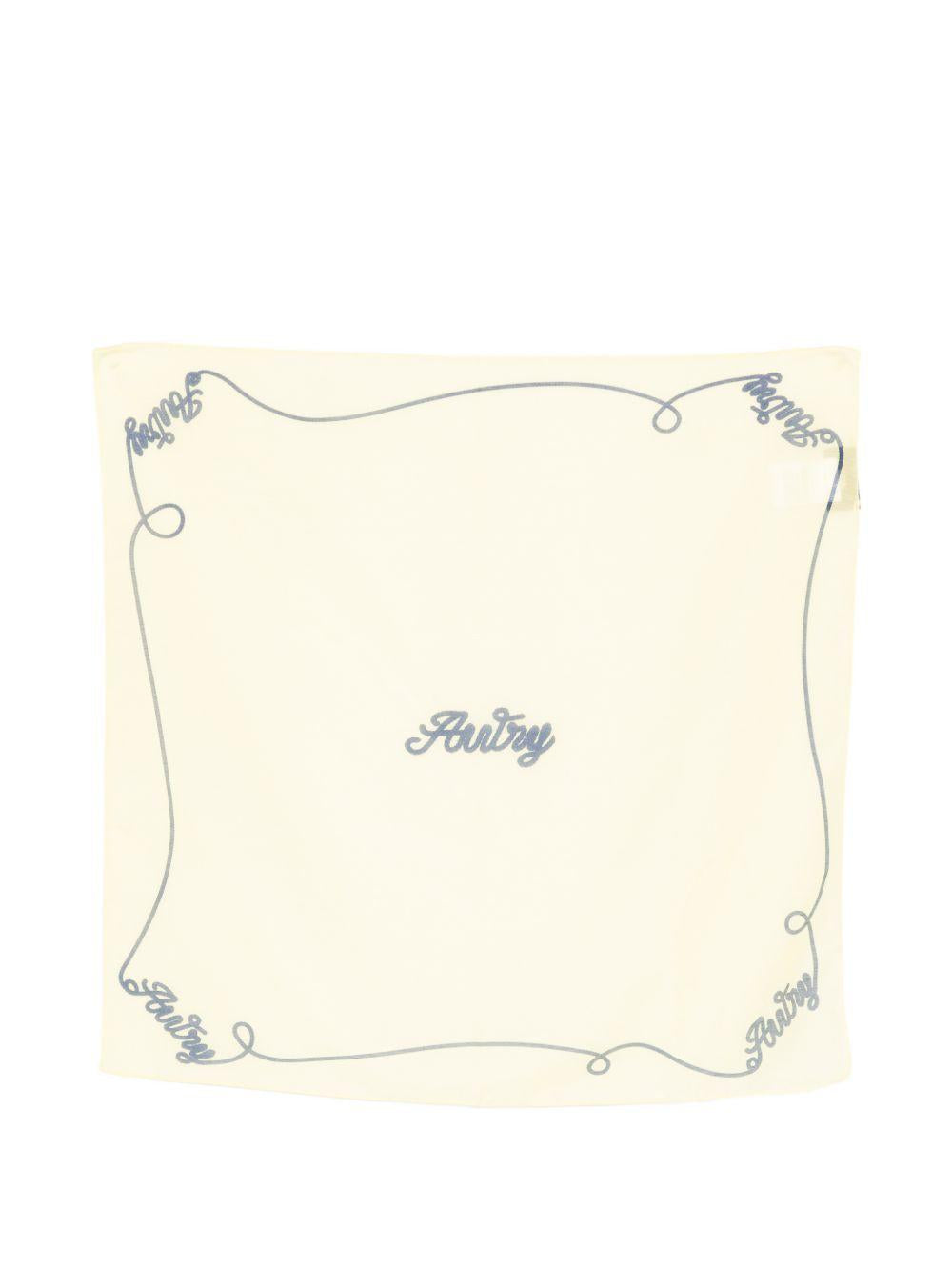 AUTRY Foulard in cotone crema quadrato con logo e bordo decorato 