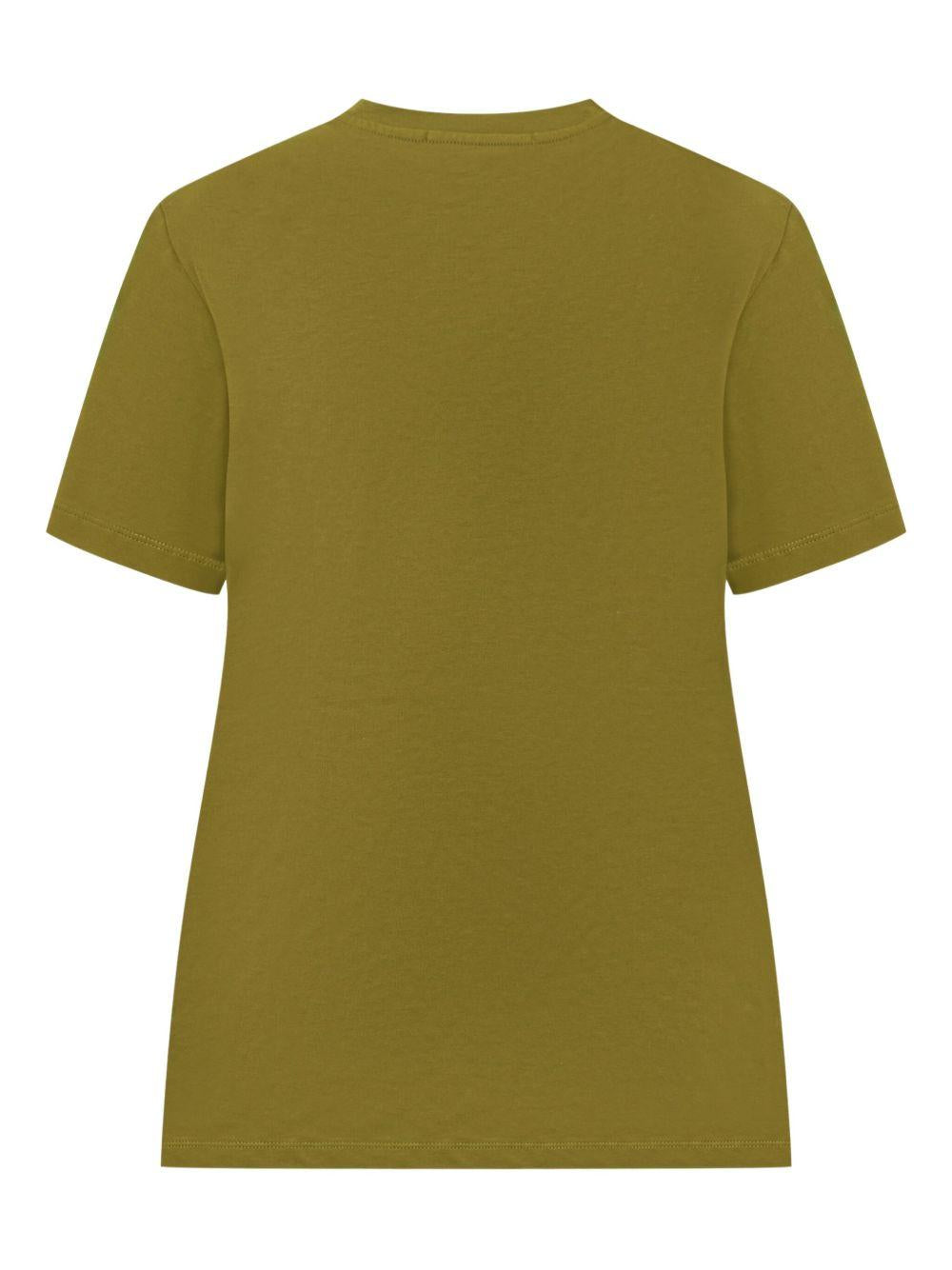 MSGM T-Shirt girocollo in cotone verde oliva con logo<BR/> 