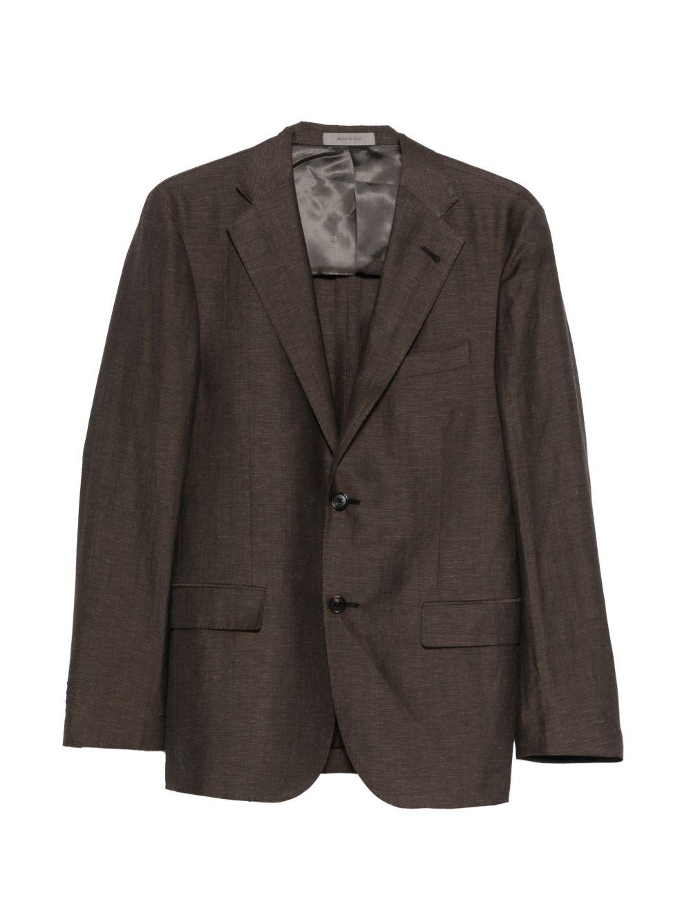 CORNELIANI Giacca monopetto in lina misto lino marrone 