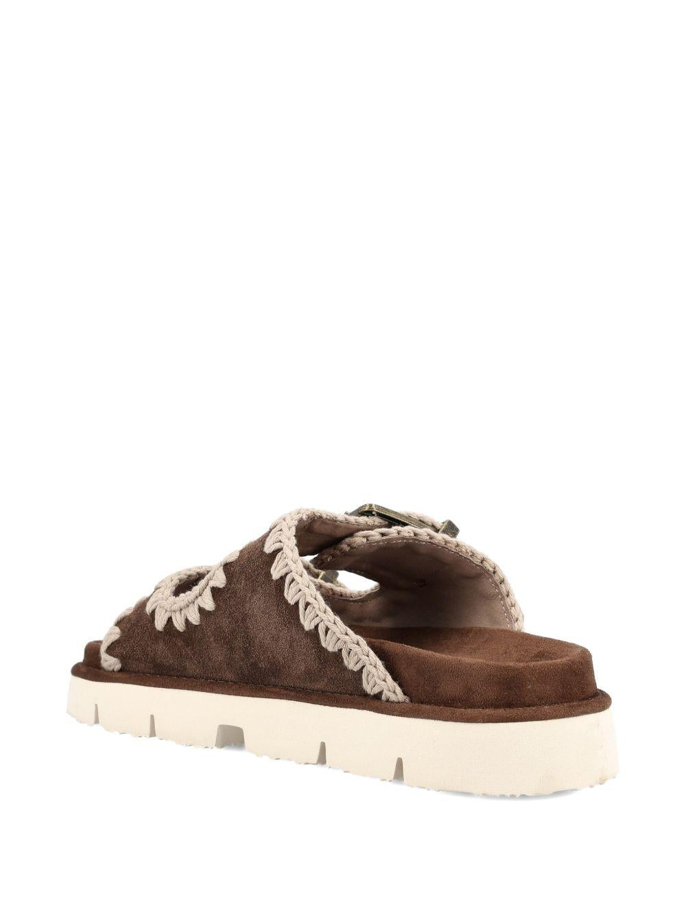 MOU Sandali marroni con doppia fibbia e gomma bianca 